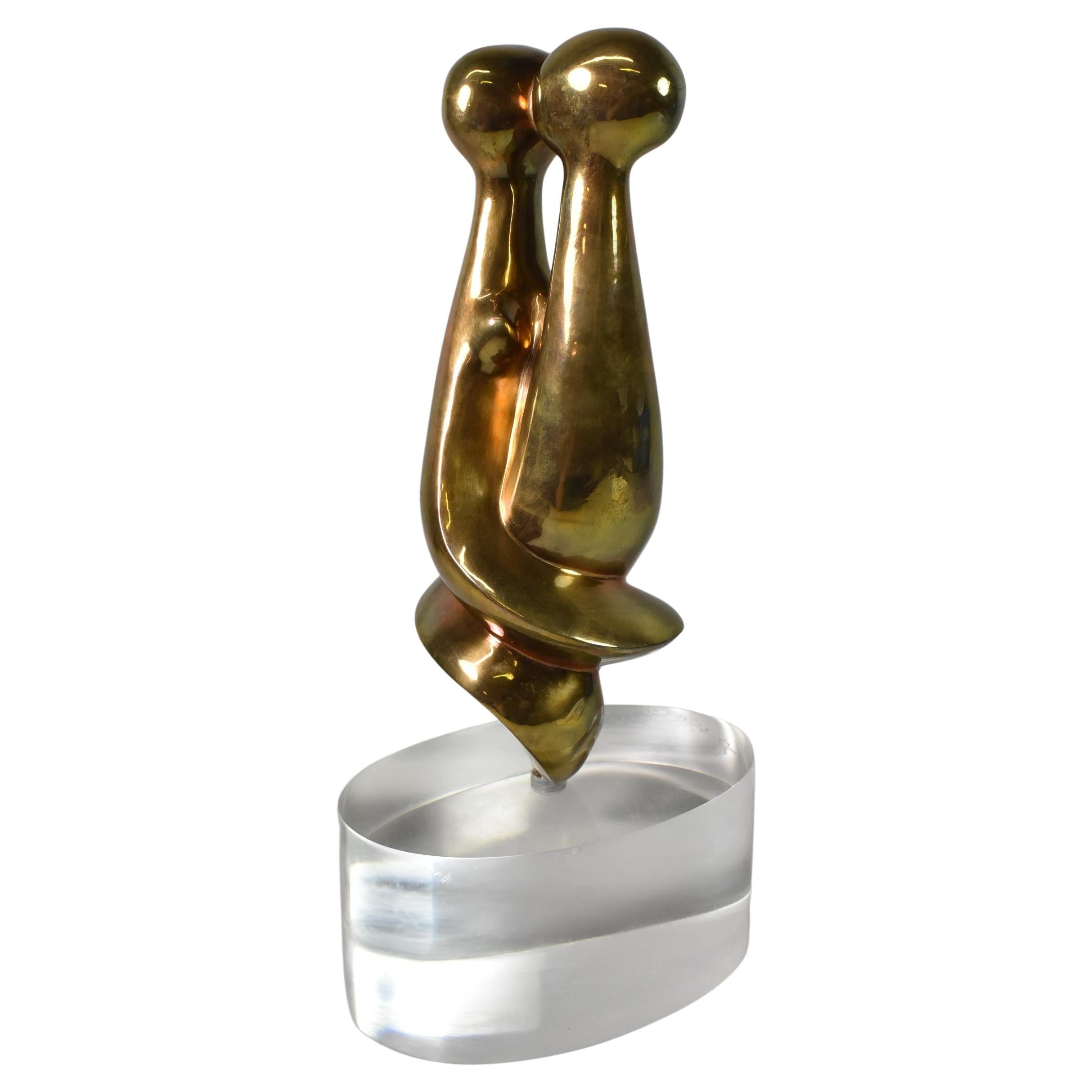 Bronze & Lucite Abstract Sculpture Man & Woman By Arthur Schneider