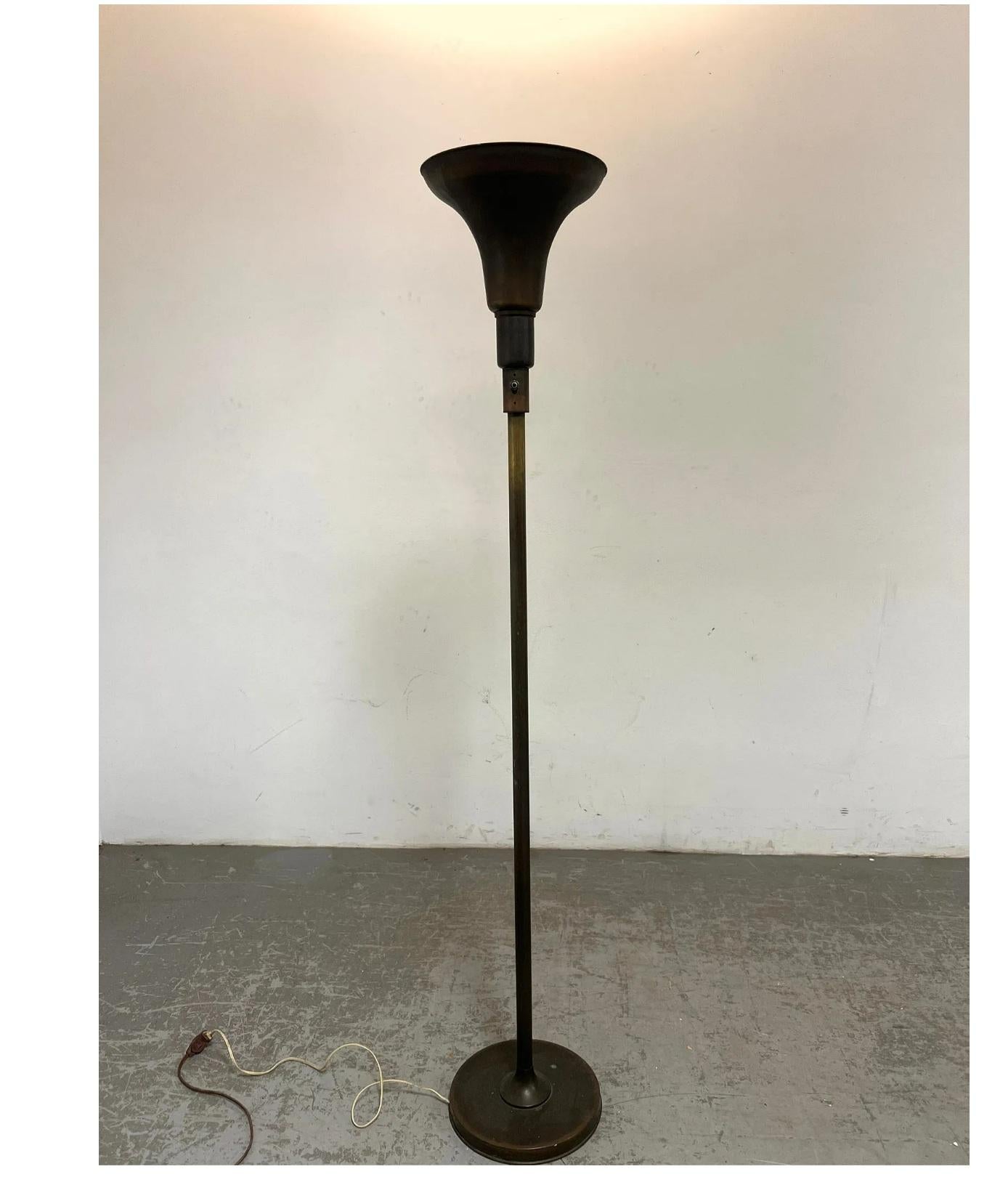Bronze Machine Age Art Deco Fackel-Stehlampe aus Bronze im Angebot 2