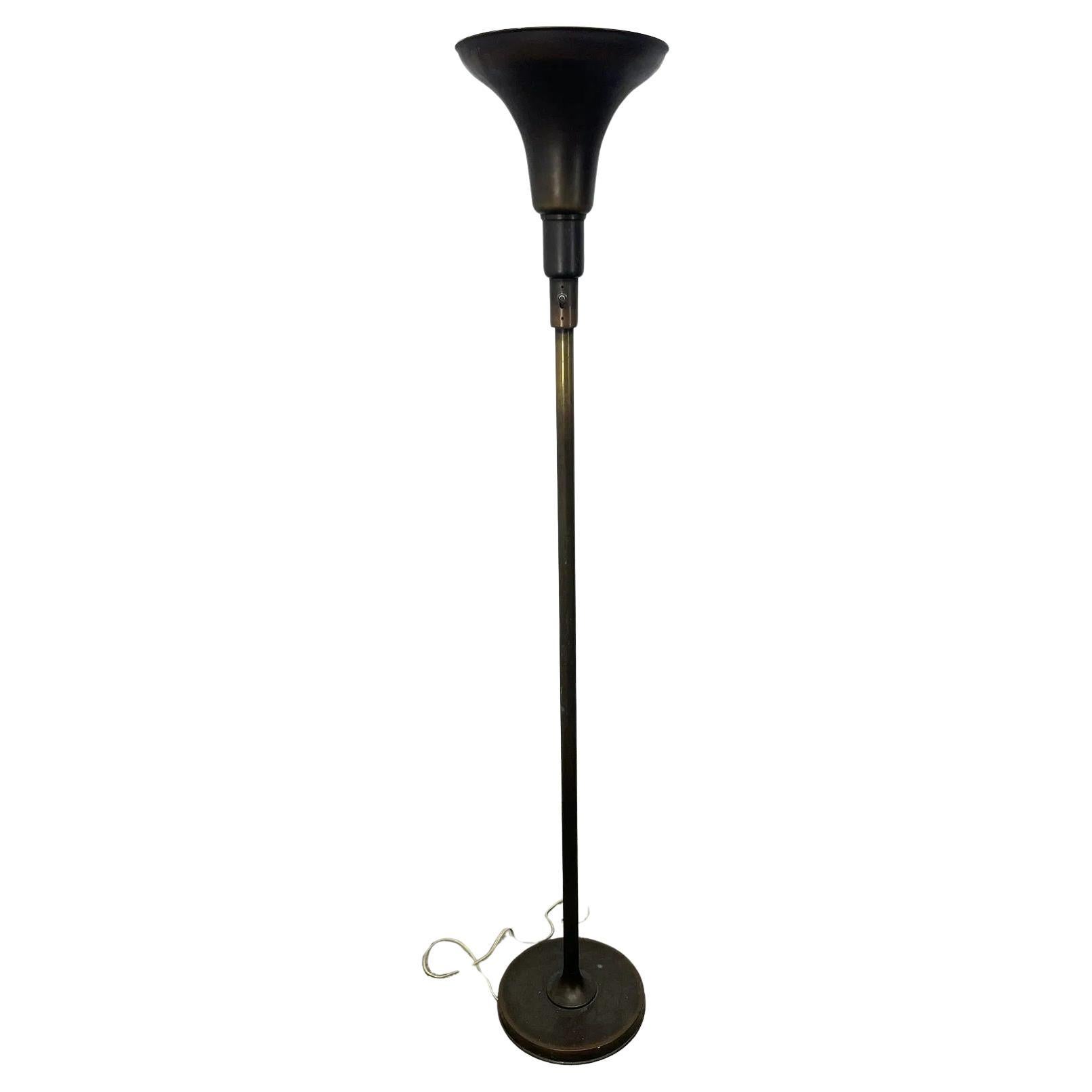 Bronze Machine Age Art Deco Fackel-Stehlampe aus Bronze