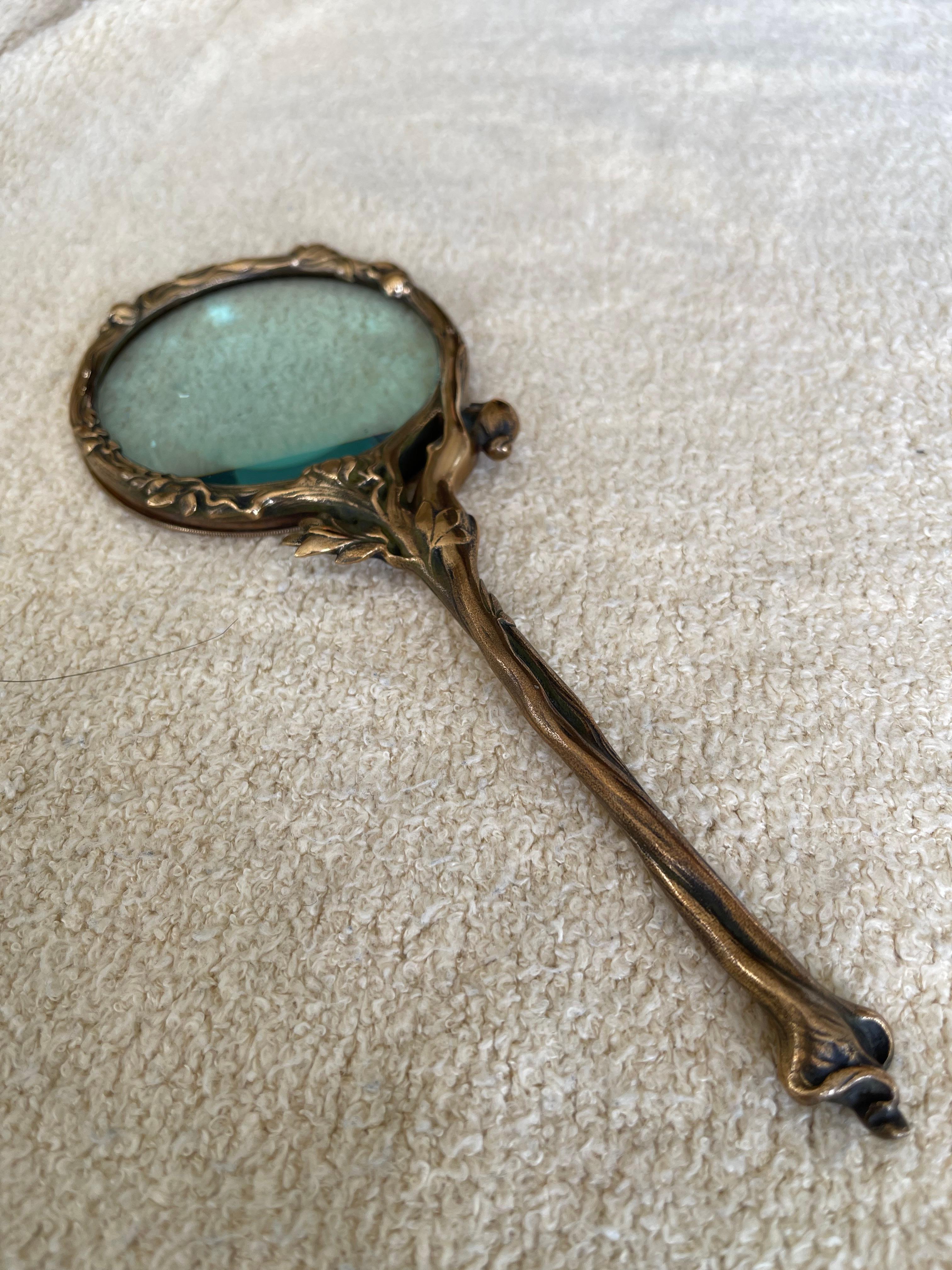 American Bronze Magnifying Glass w/ Art Nouveau Nude, ca. 1910 For Sale