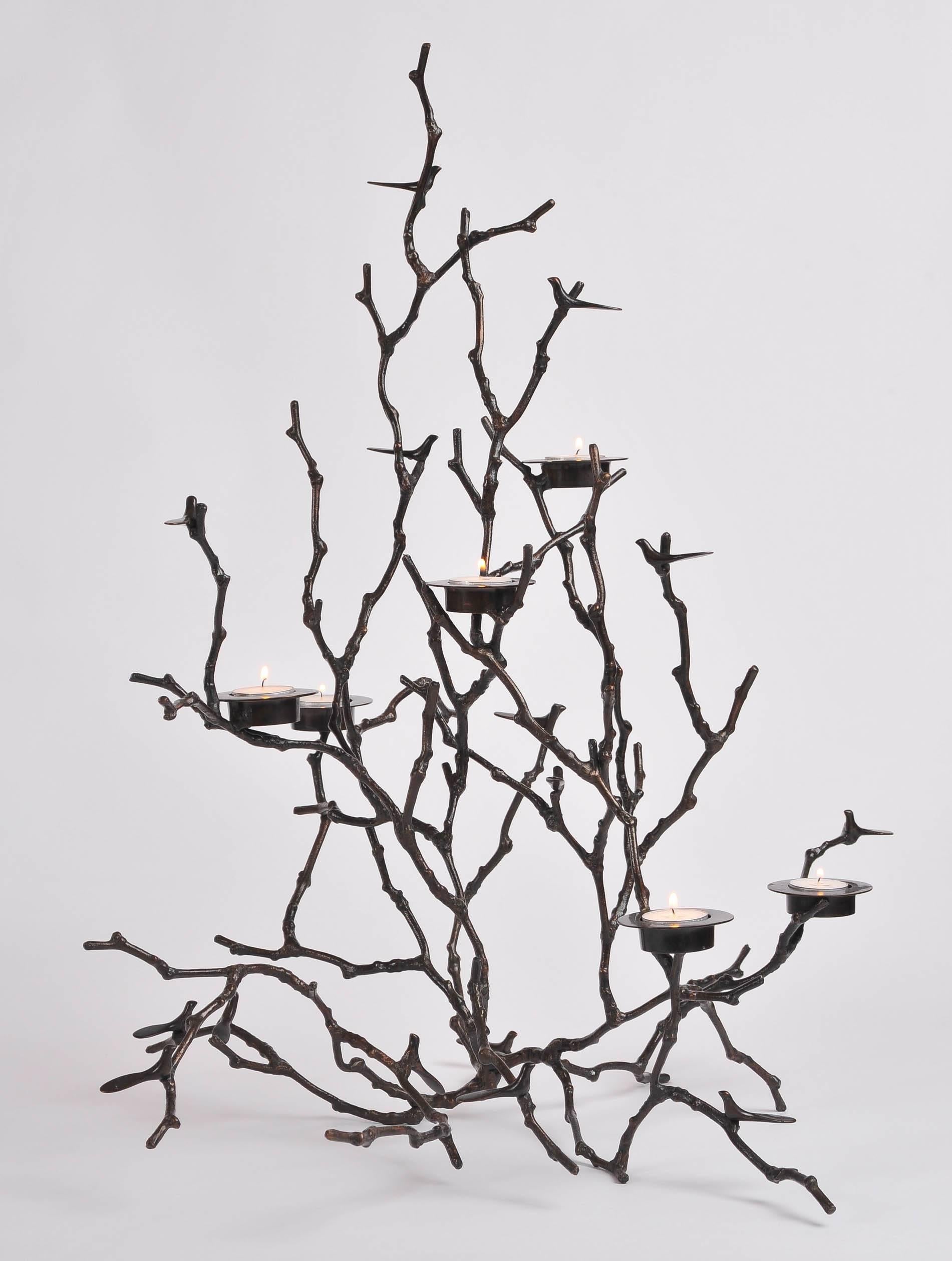 Bronze Magnolia Twigs Candleholder In Excellent Condition For Sale In London, GB