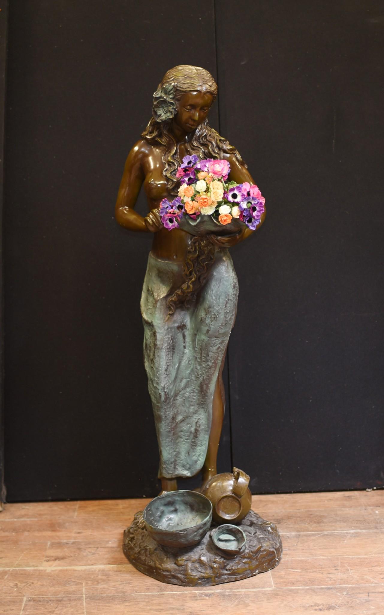 Bronze Maiden Fountain Statue - Semi Nude Female Water Feature For Sale 8