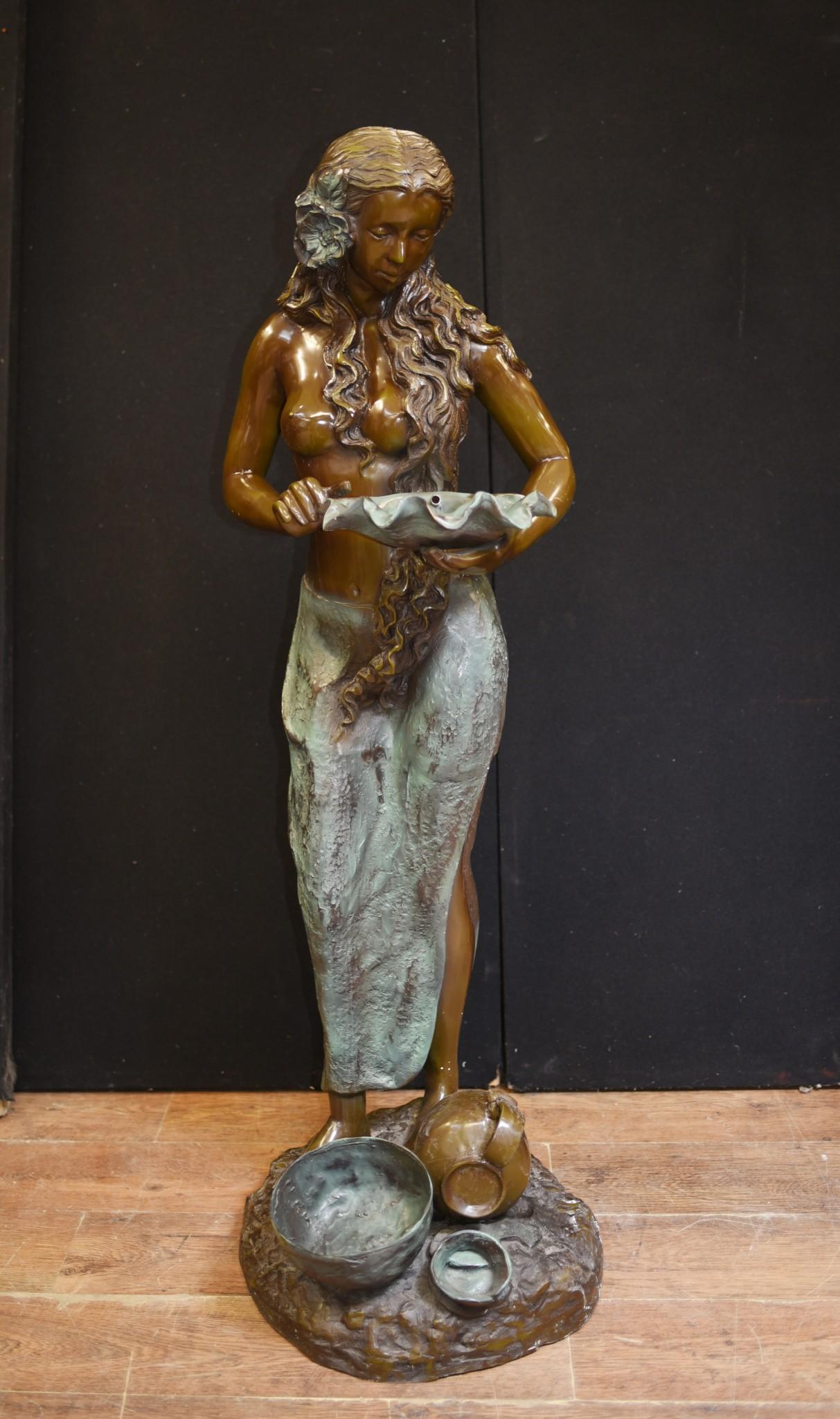 Late 20th Century Bronze Maiden Fountain Statue - Semi Nude Female Water Feature For Sale