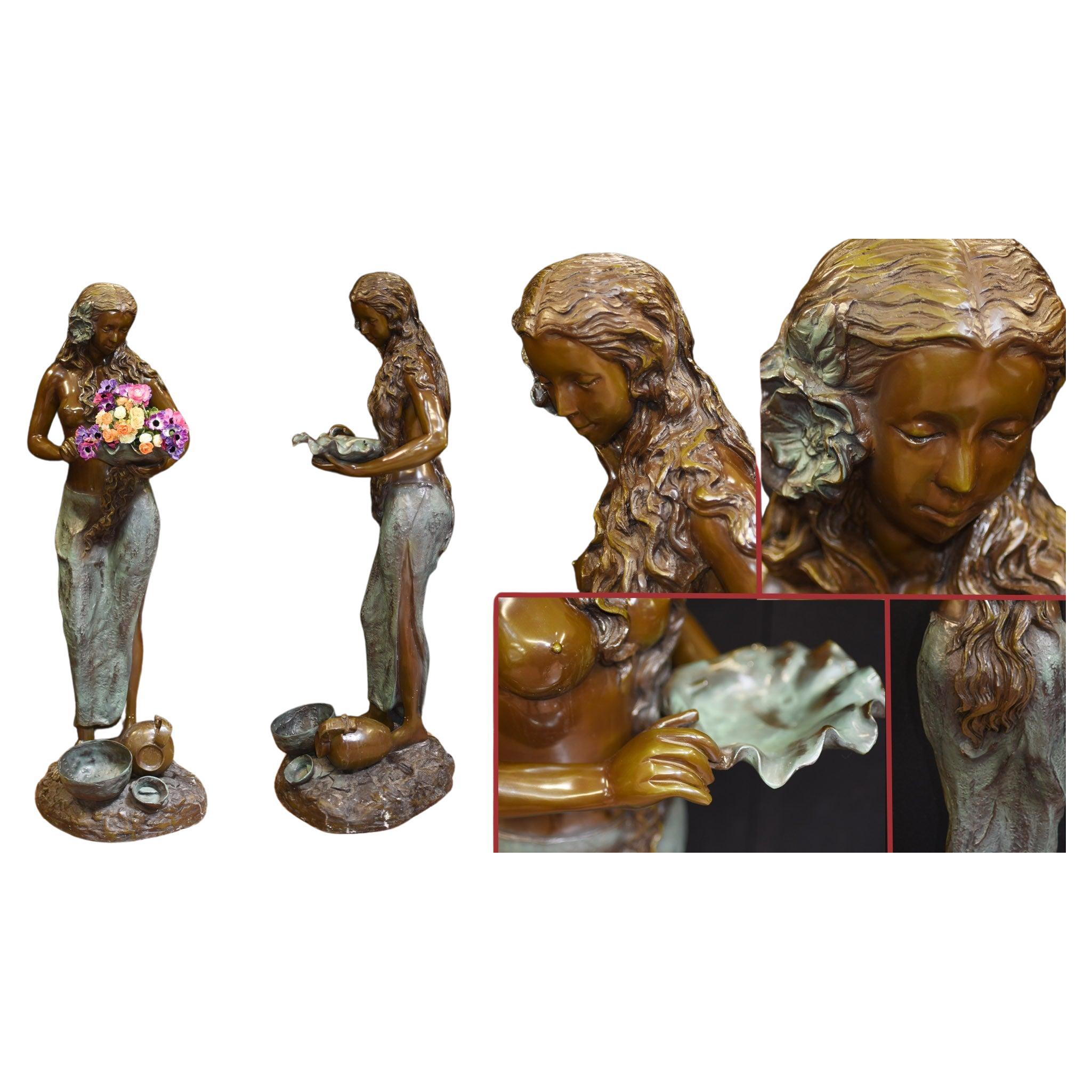 Bronze Maiden Fountain Statue - Semi Nude Female Water Feature For Sale