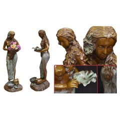 Used Bronze Maiden Fountain Statue - Semi Nude Female Water Feature