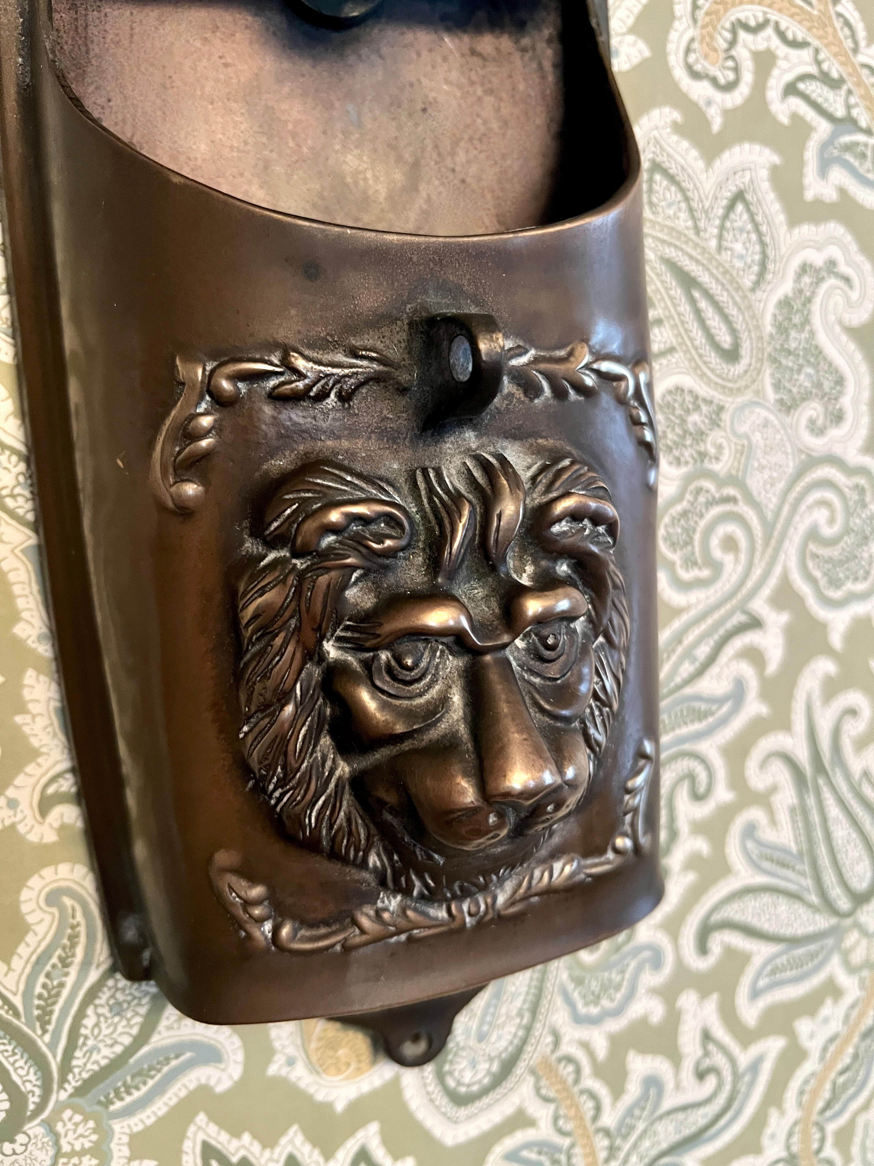 Bronze Mailbox with Lions Face In Good Condition For Sale In Los Angeles, CA