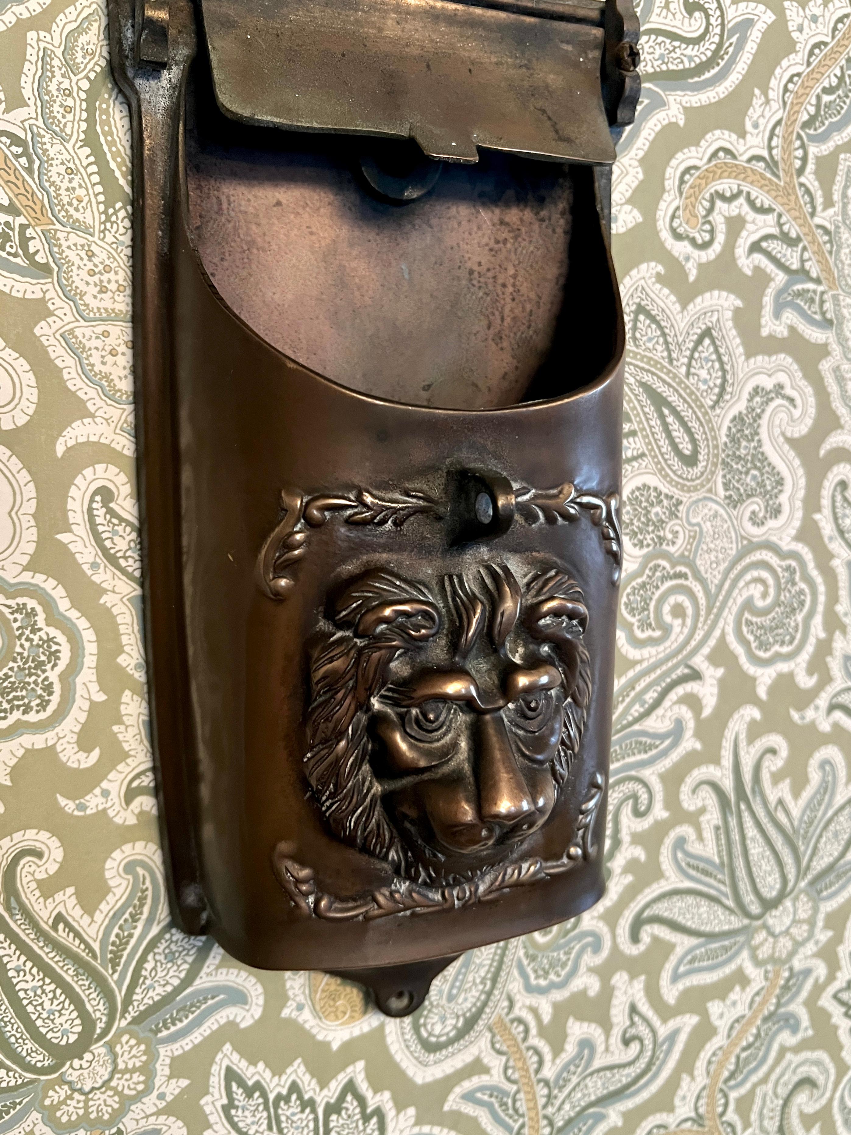 20th Century Bronze Mailbox with Lions Face For Sale