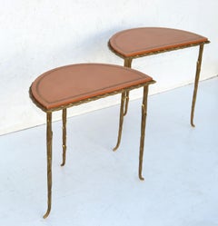 Bronze Maison Baguès Neoclassical Semi Circle Top Side Table, Pair