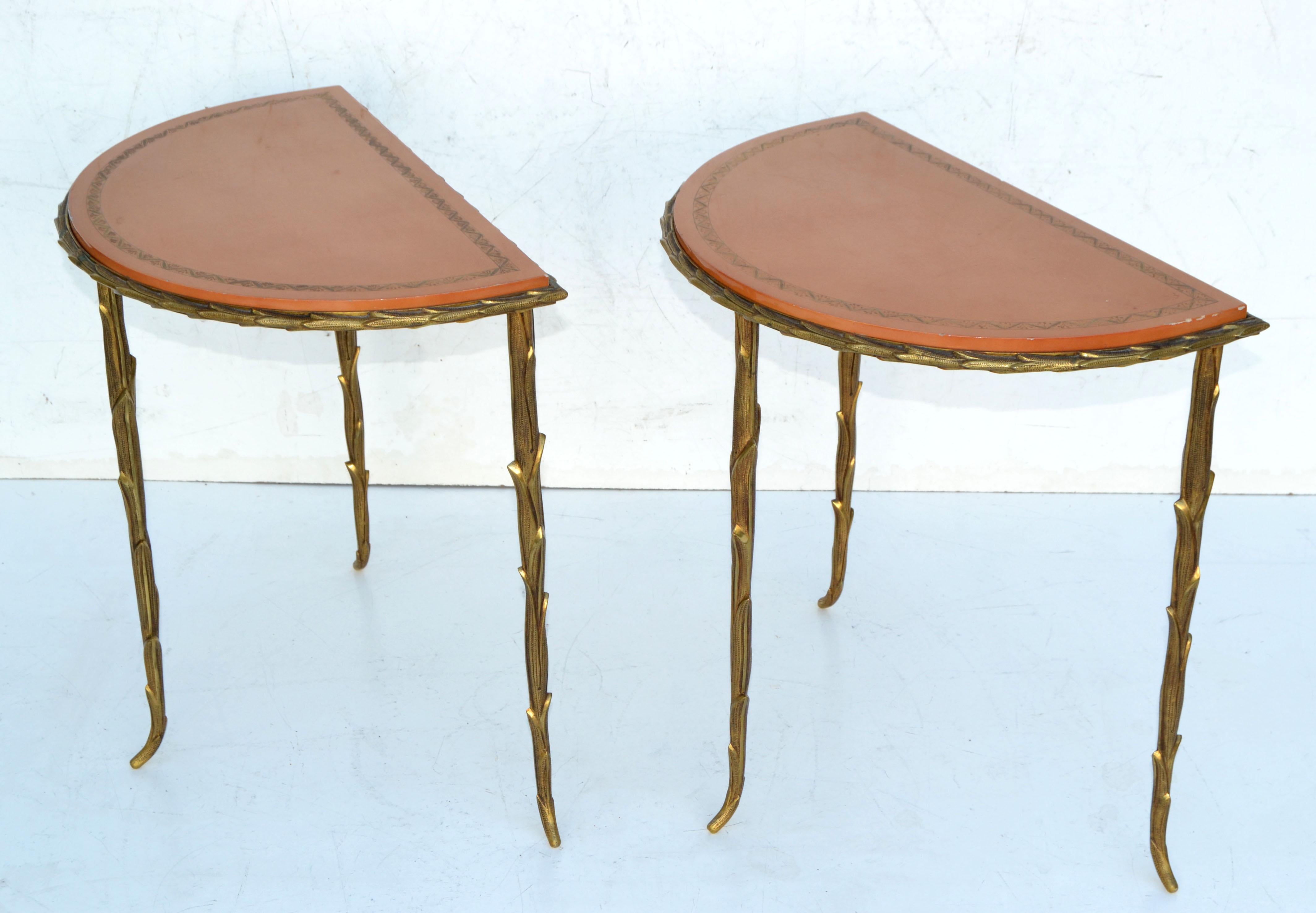 Hand-Crafted Bronze Maison Baguès Neoclassical Semi Circle Top Side Table, Pair