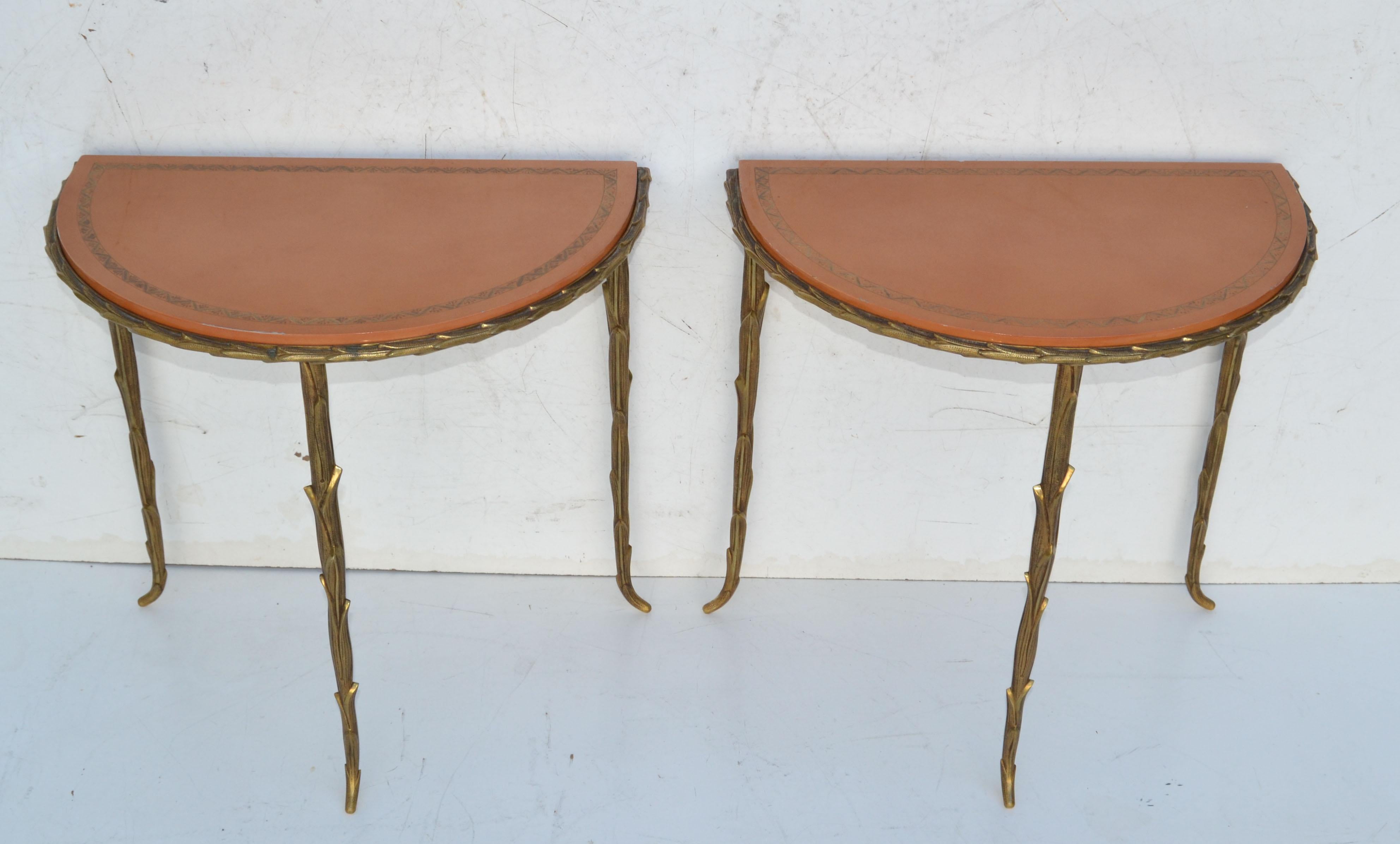 Bronze Maison Baguès Neoclassical Semi Circle Top Side Table, Pair In Good Condition In Miami, FL