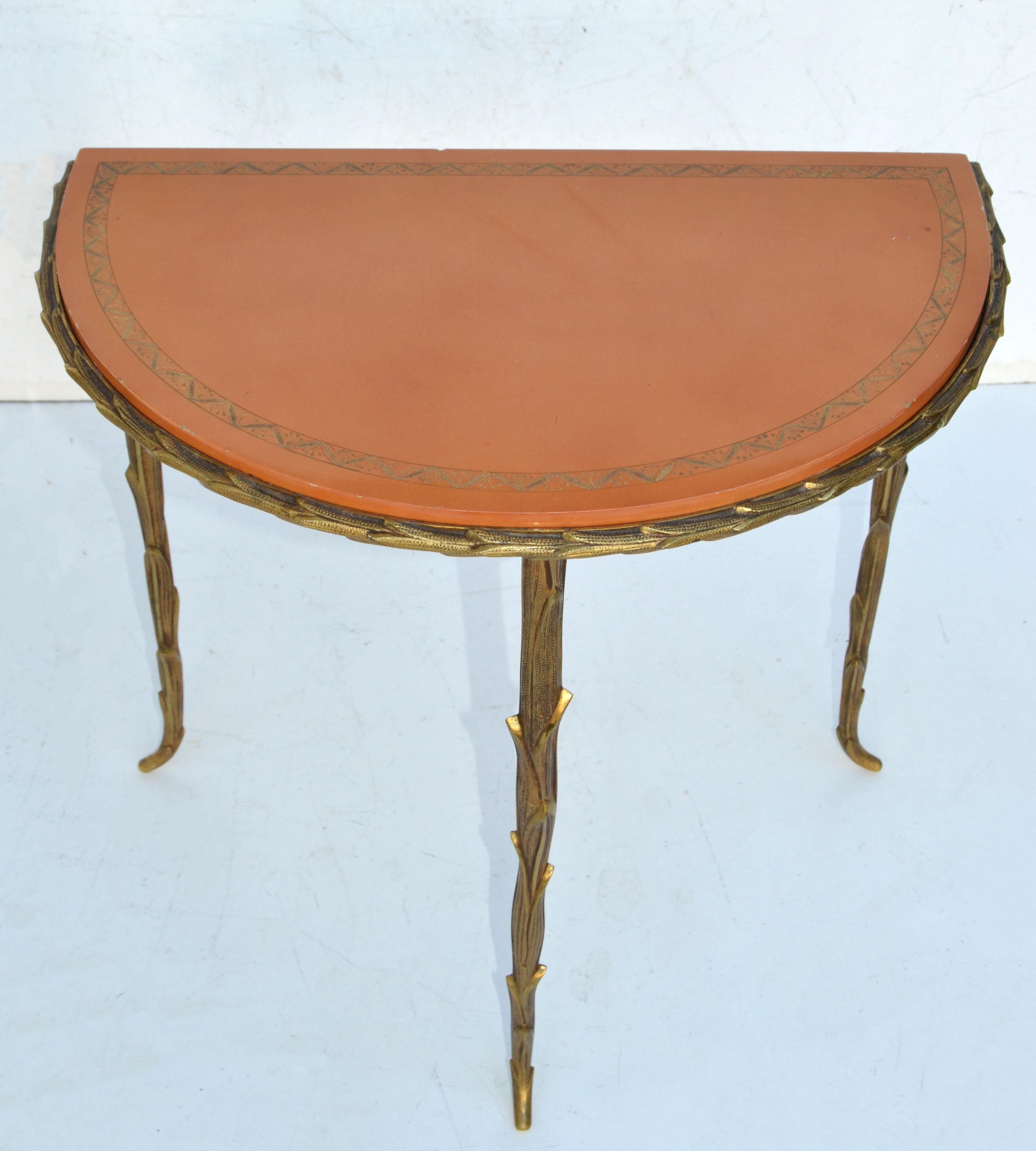Bronze Maison Baguès Neoclassical Semi Circle Top Side Table, Pair 1