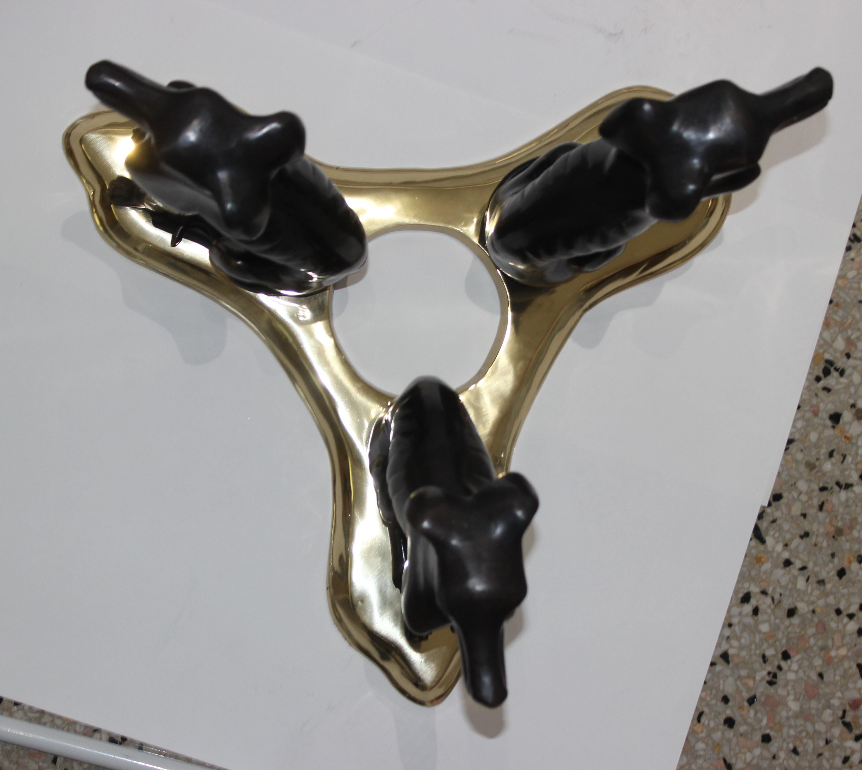 Late 20th Century Bronze Maitland Smith Cocktail Table with Three Greyhound Whippet Figures