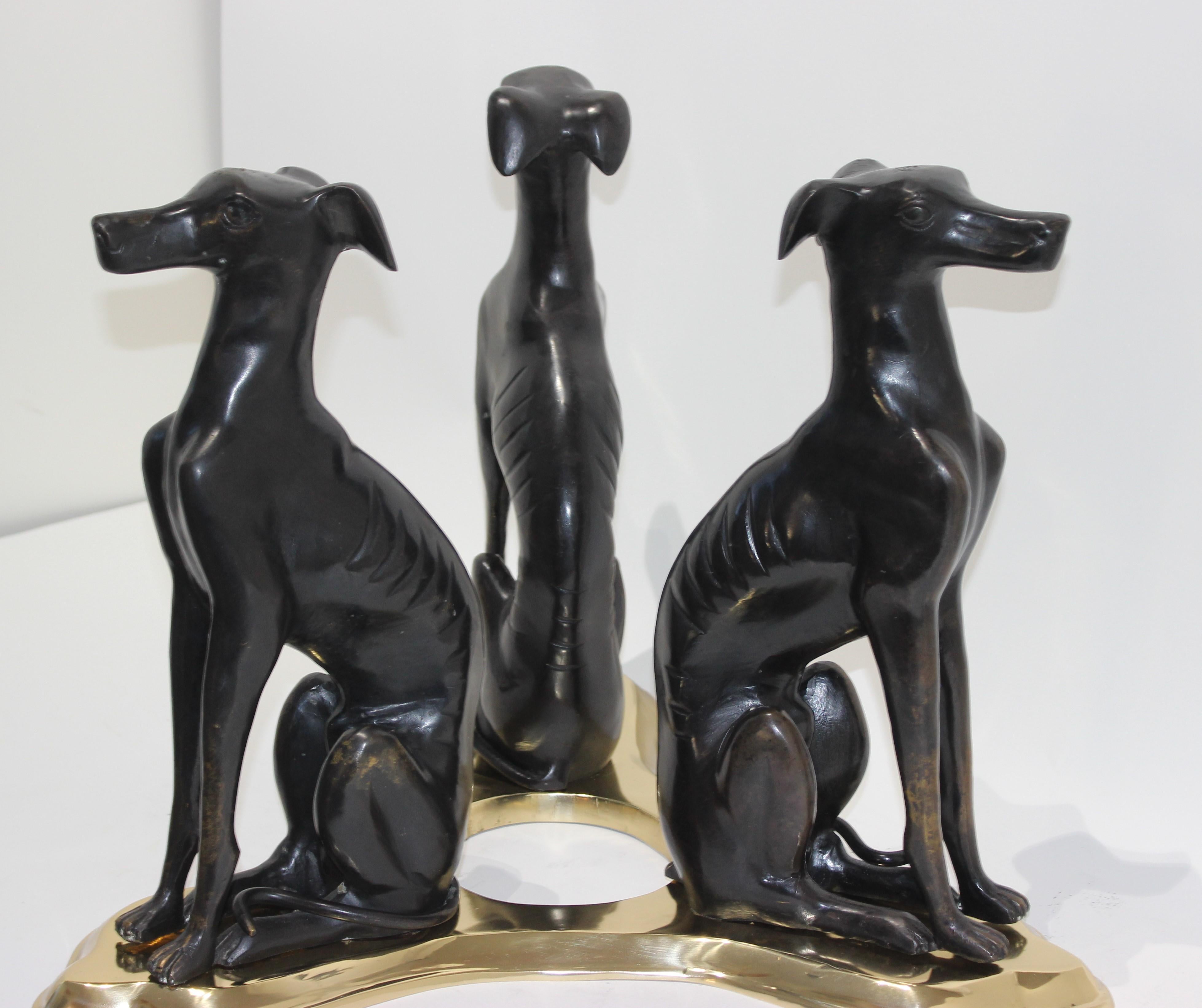 Bronze Maitland Smith Cocktail Table with Three Greyhound Whippet Figures 1