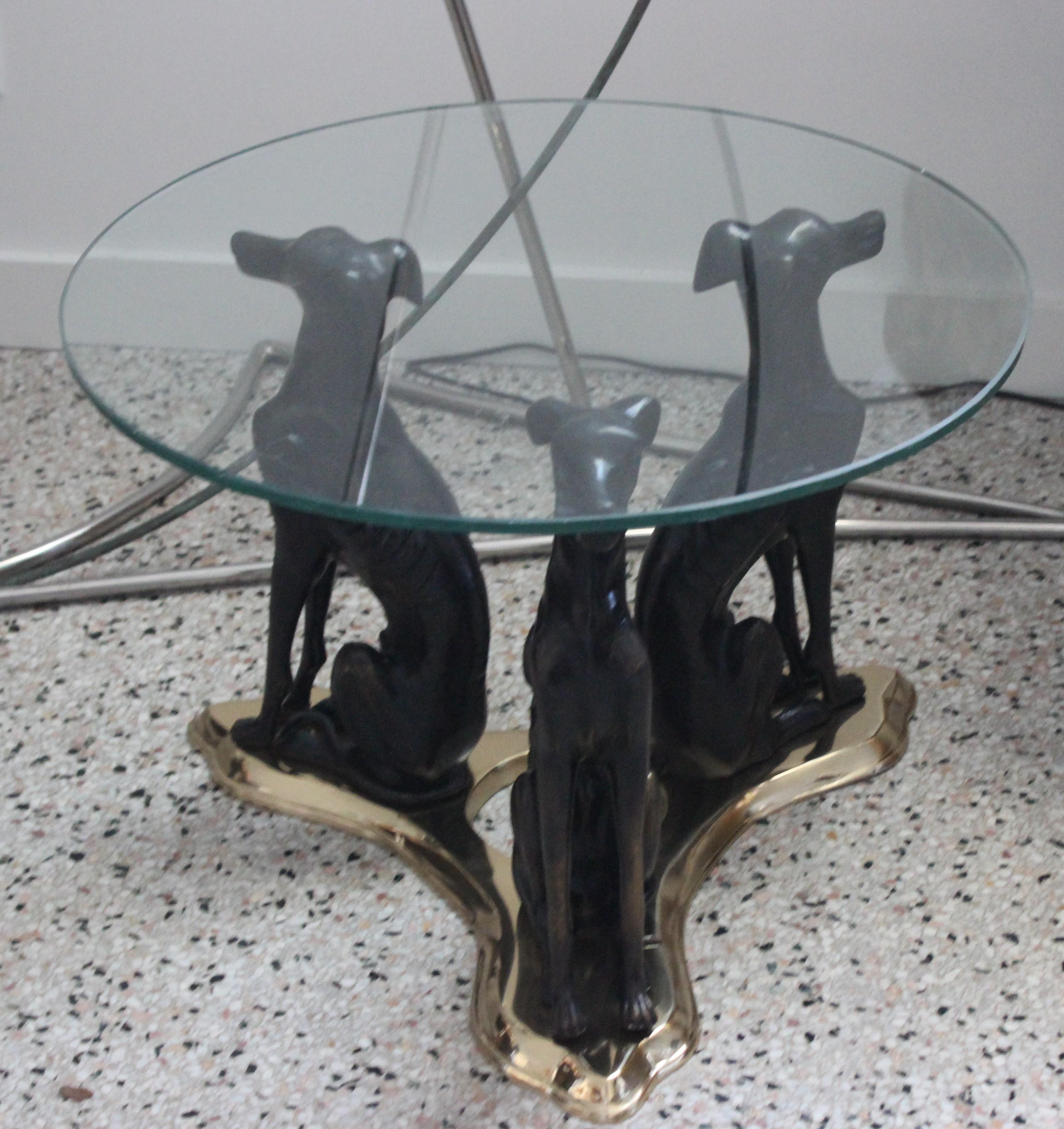 Bronze Maitland Smith Cocktail Table with Three Greyhound Whippet Figures 5