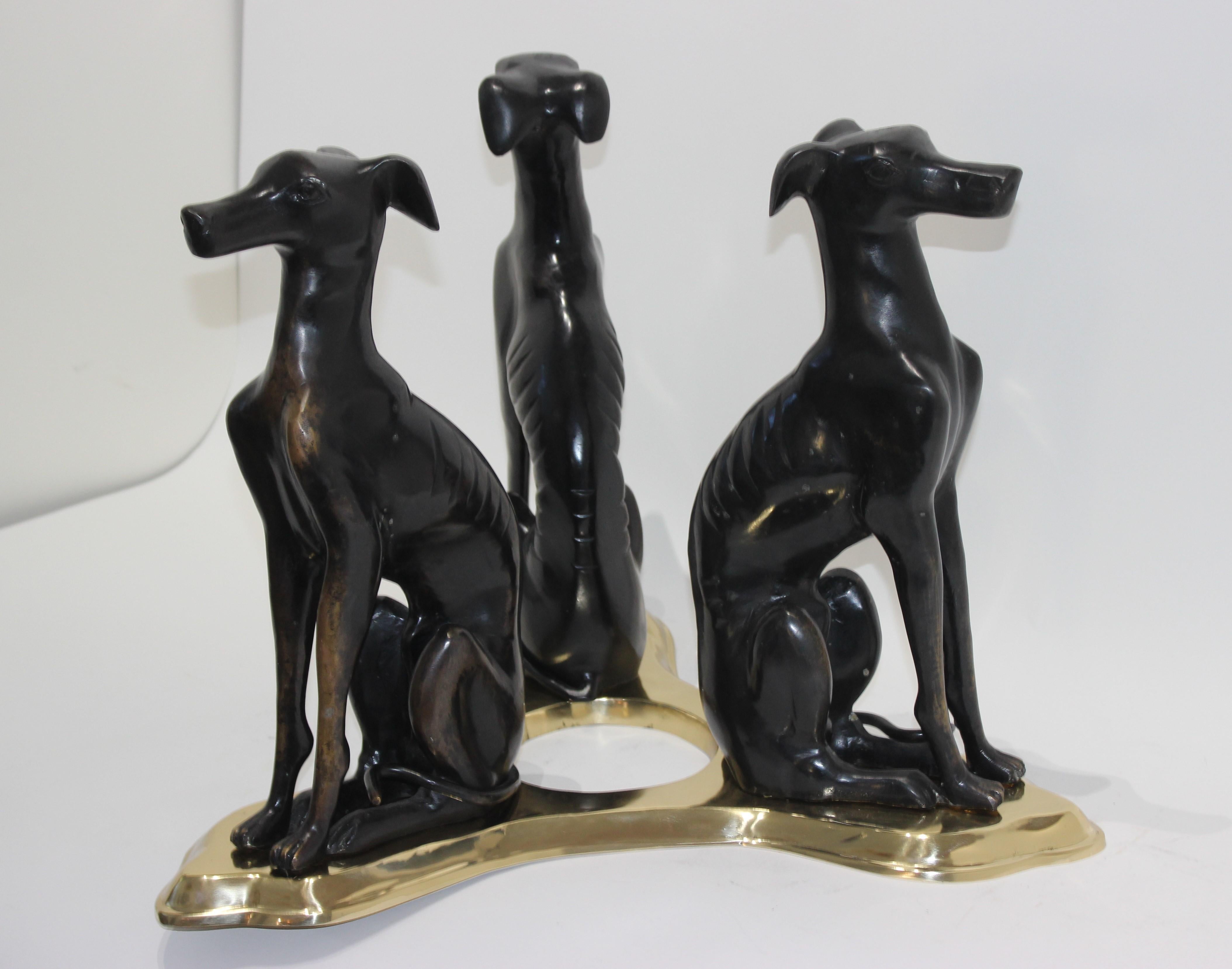 Bronze Maitland Smith Cocktail Table with Three Greyhound Whippet Figures In Good Condition In West Palm Beach, FL