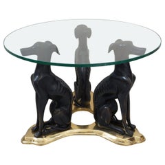 Bronze Maitland Smith Cocktail Table with Three Greyhound Whippet Figures