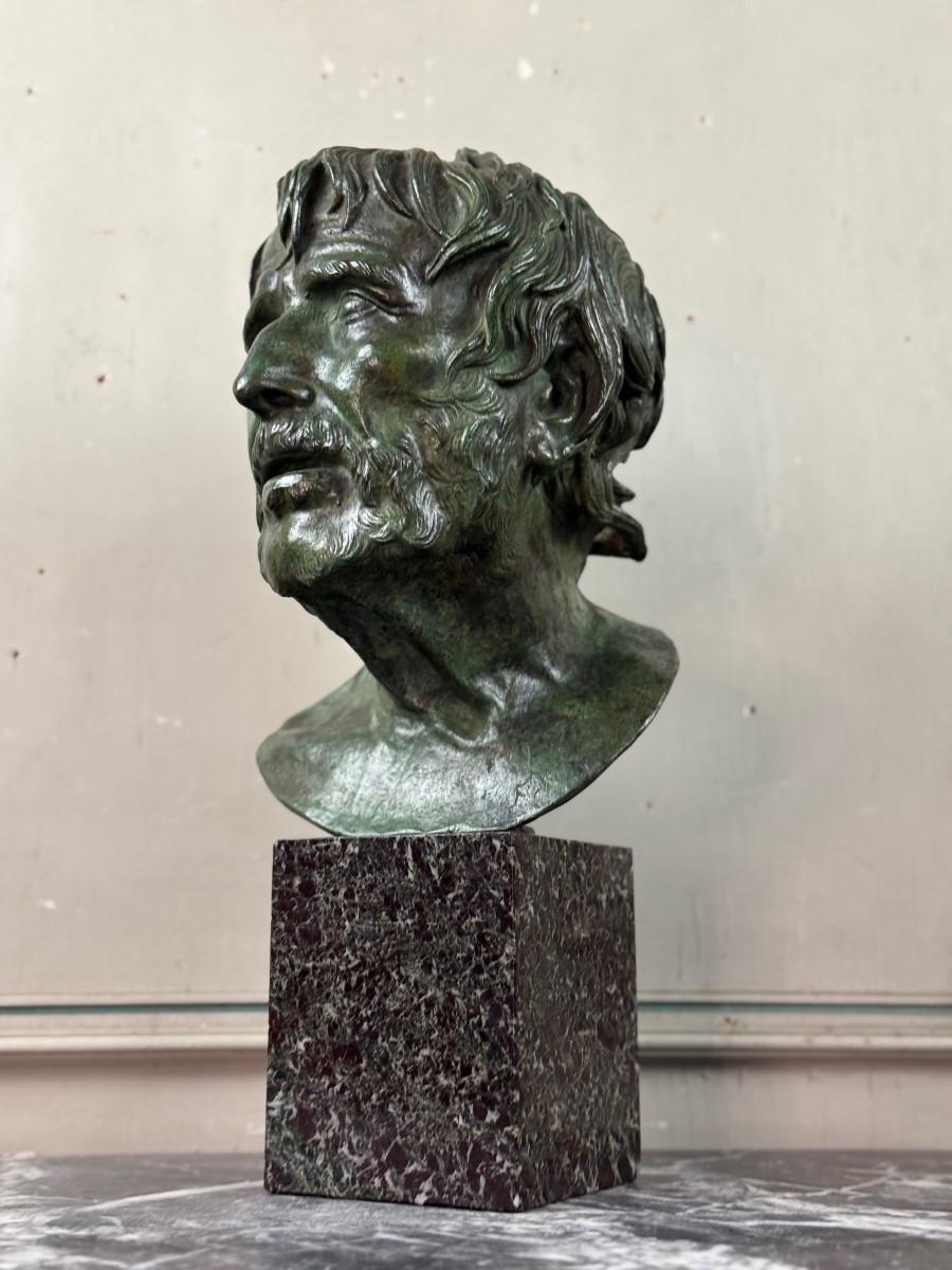 Greco classico Busto maschile in bronzo, 'pseudo Seneque' Patina verde Da Antico, XIX secolo in vendita