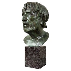 Busto Masculino de Bronce, 'pseudo Seneque' Pátina verde Antiguo, Siglo XIX
