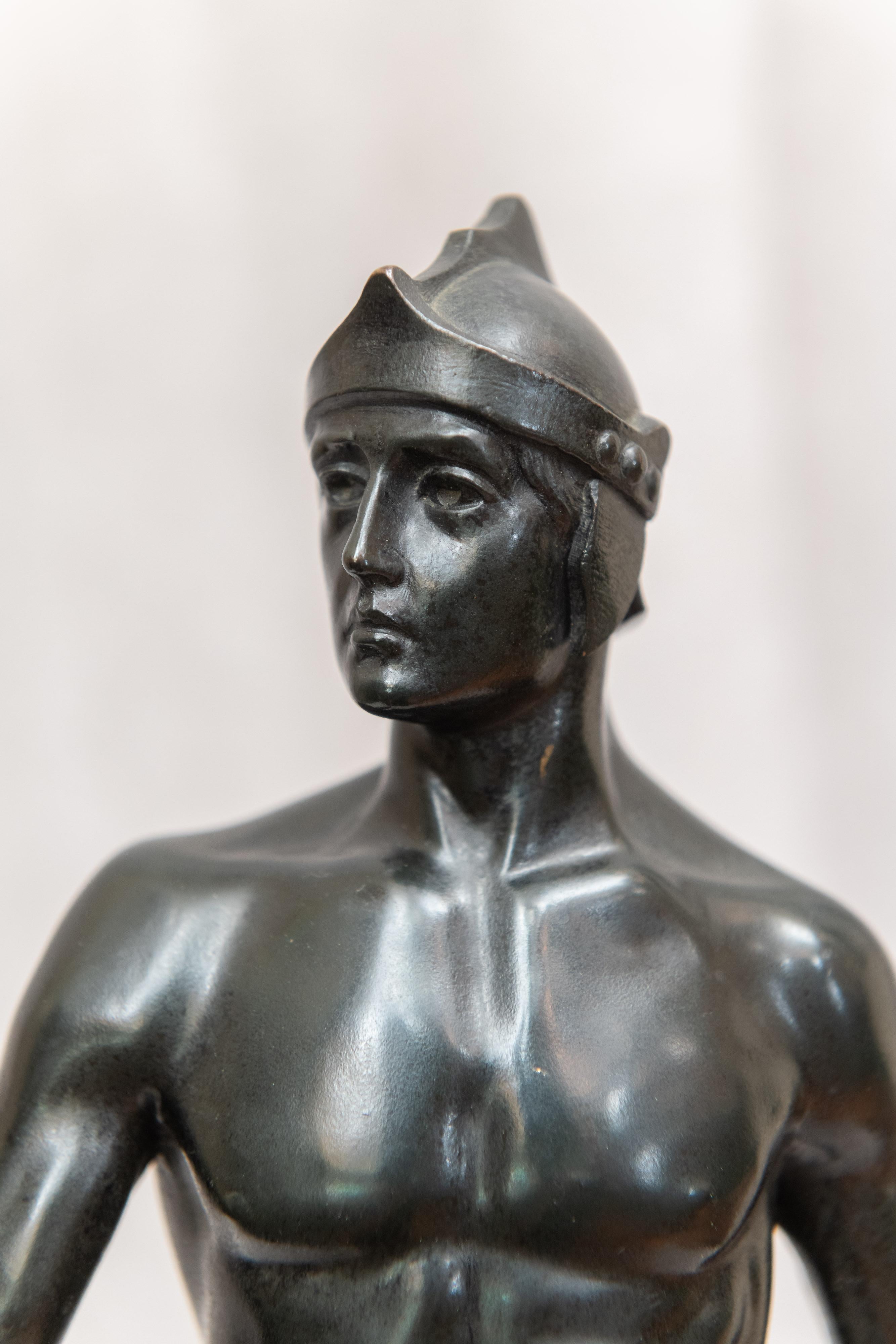 Late 19th Century Bronze Male Figure of Handsome Young Warrior, Artist Signed, German, circa 1890 For Sale