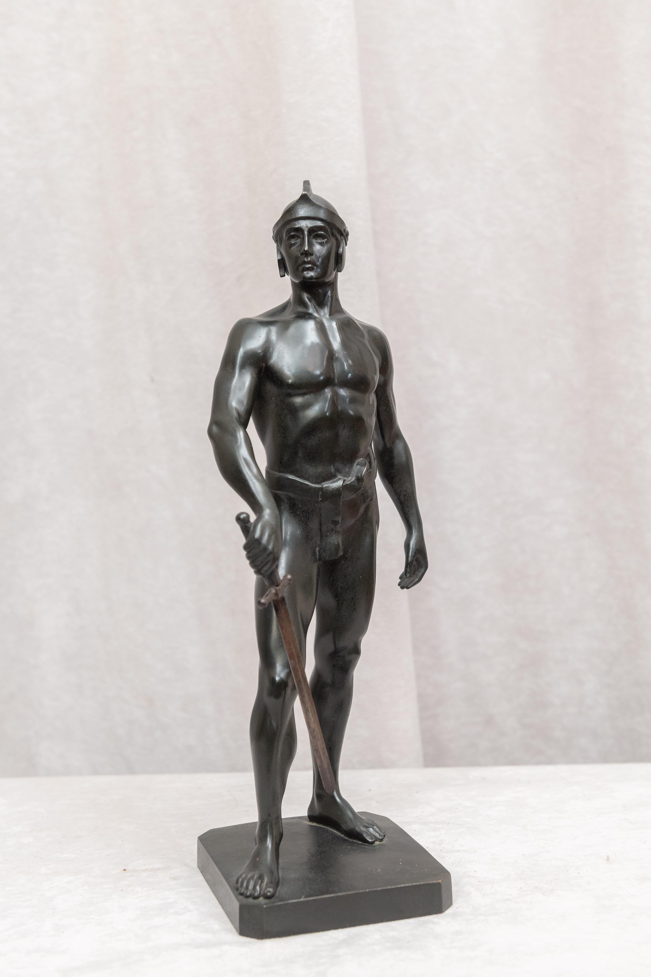 This very proud young warrior is signed my the noted German artist Schmidt-Felling 1835-1920. He is on Wikipedia if you wish to learn more about him. We have sold many fine bronze sculptures by this artist in our over 40 years of selling antique