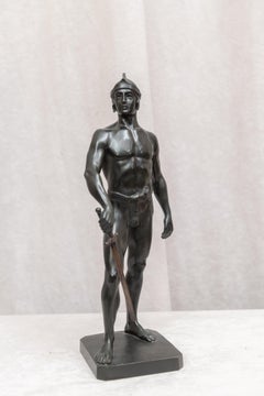 Figura maschile in bronzo di un giovane guerriero, firmata dall'artista, Germania, 1890 ca.