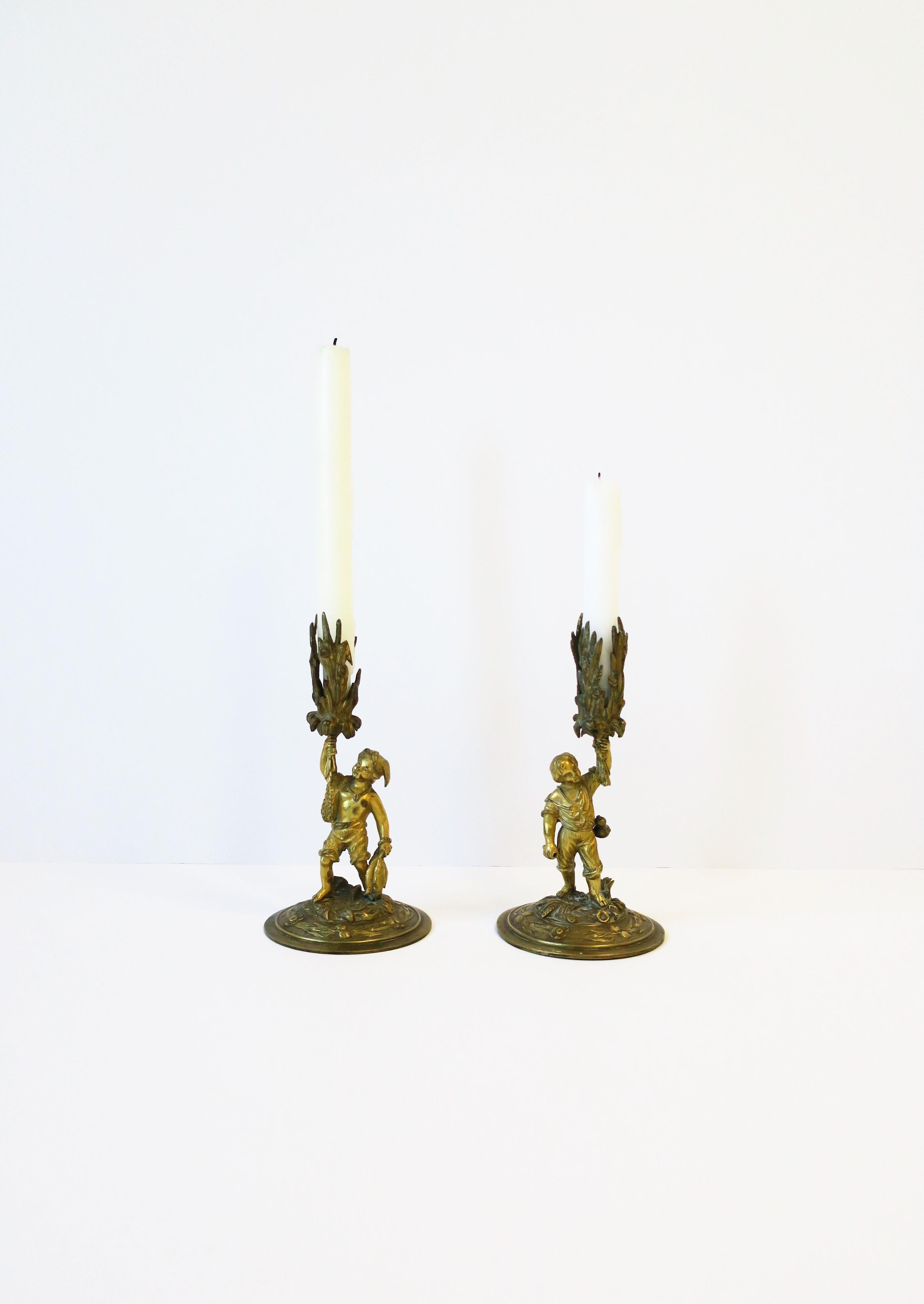 European Bronze Male Sculptures Figurative Candlestick Holders, Pair, 19th Century