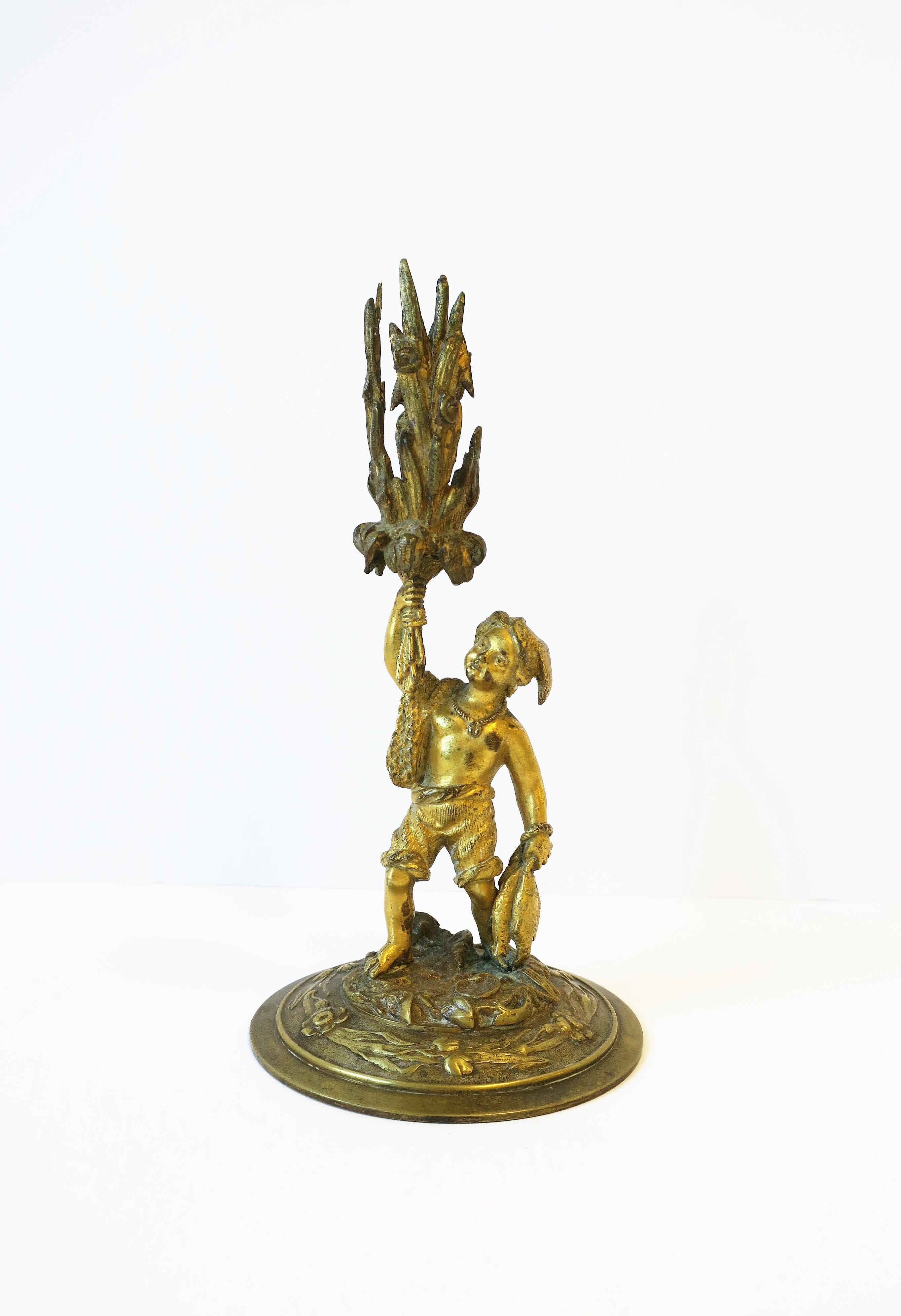 Bronze Male Sculptures Figurative Candlestick Holders, Pair, 19th Century 2
