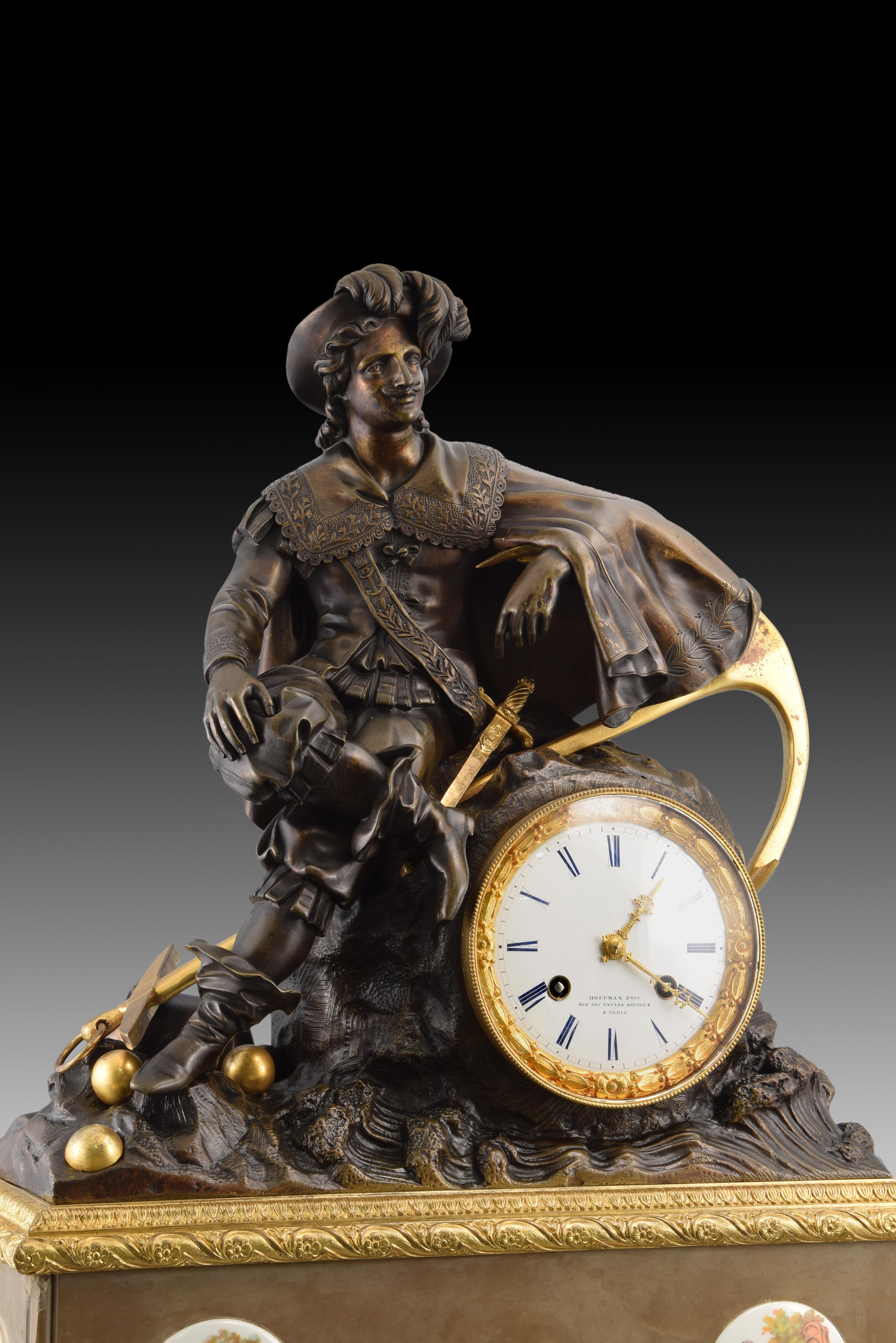 European Bronze Mantel Clock, 19th Century For Sale