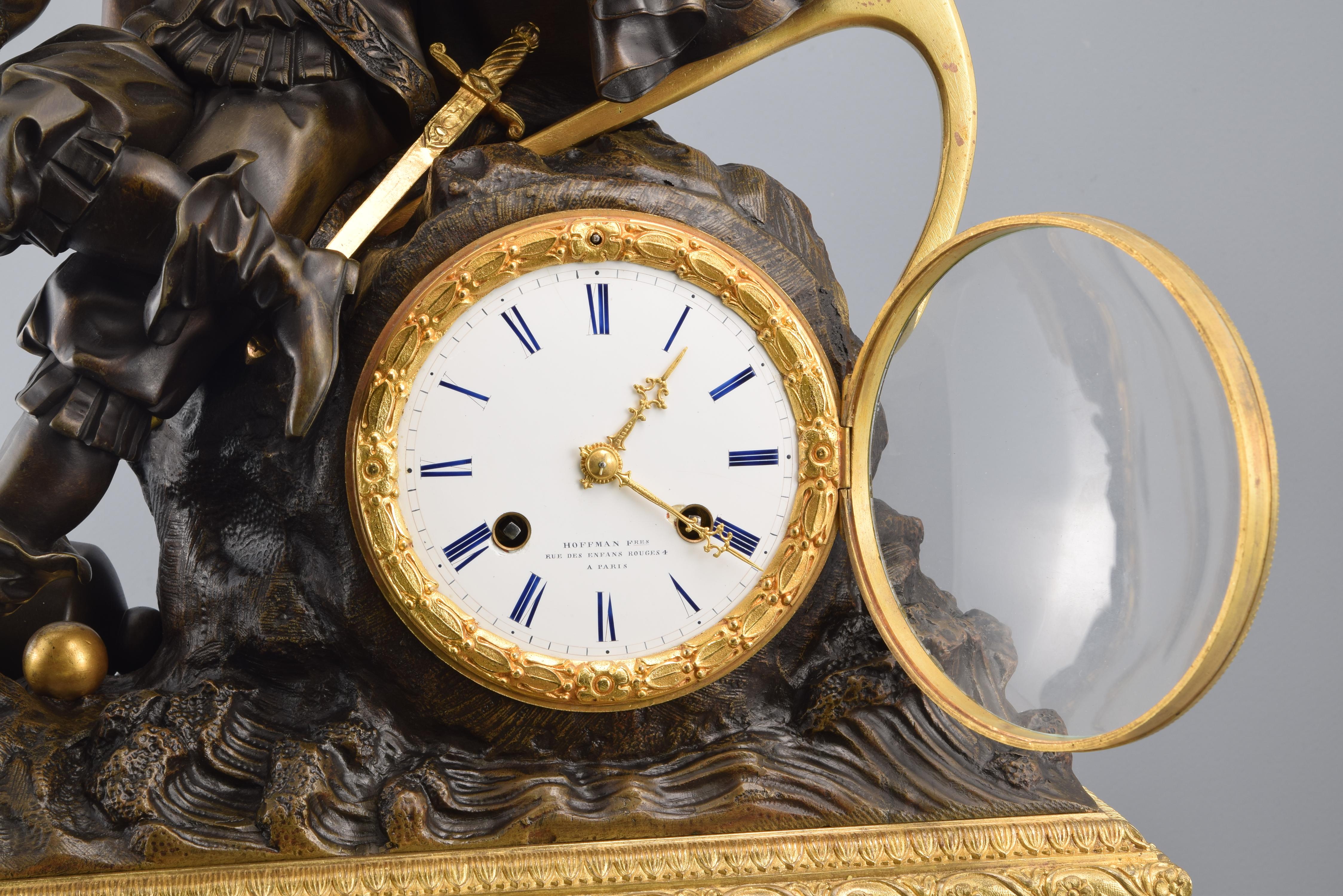 Reloj de chimenea de bronce, siglo XIX Bronce en venta