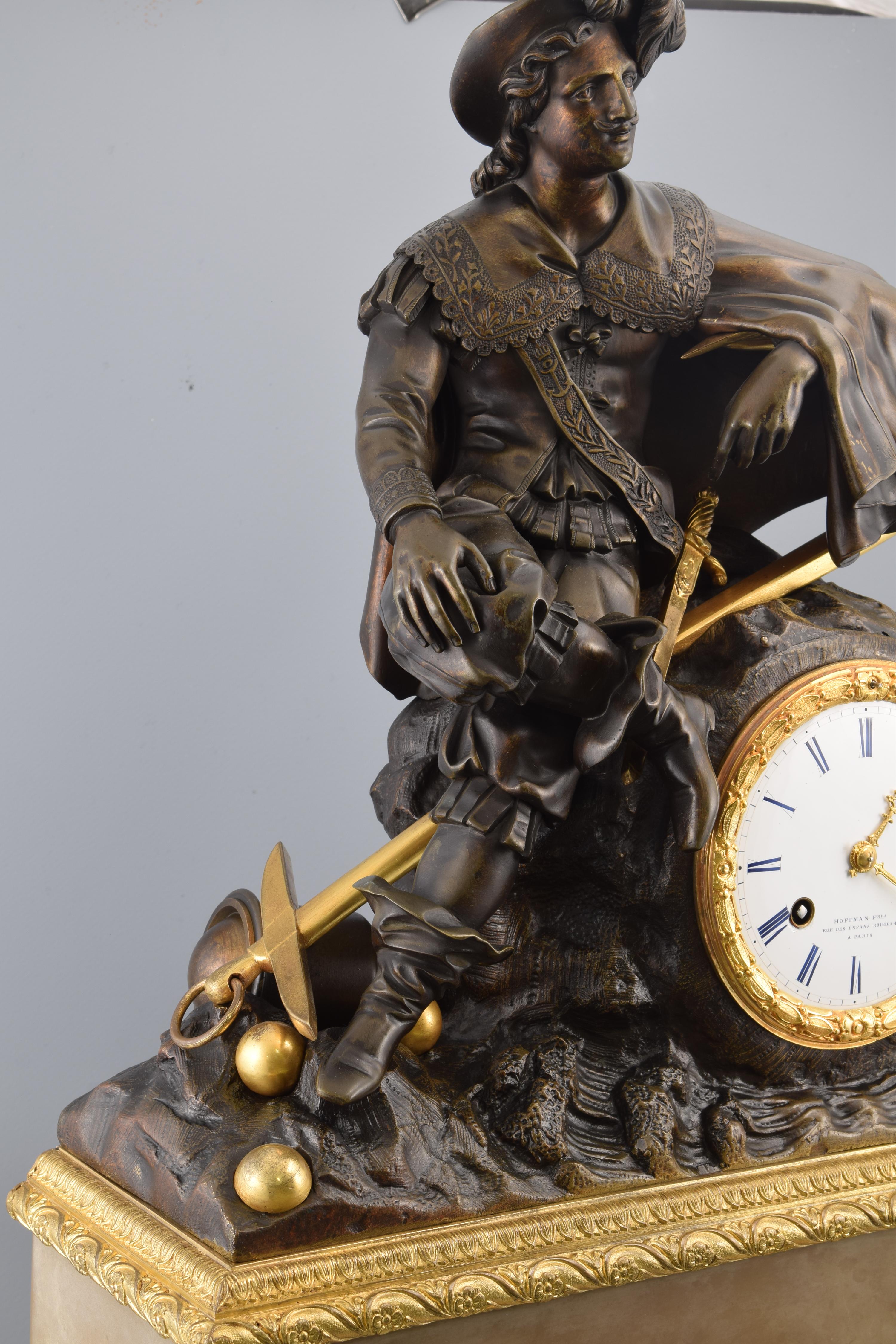 Reloj de chimenea de bronce, siglo XIX en venta 1