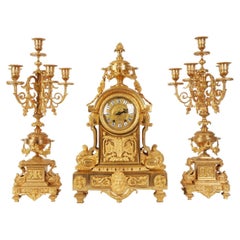 Bronze Mantel Clock with Candlesticks, France, Paris, Middle of 19th Century