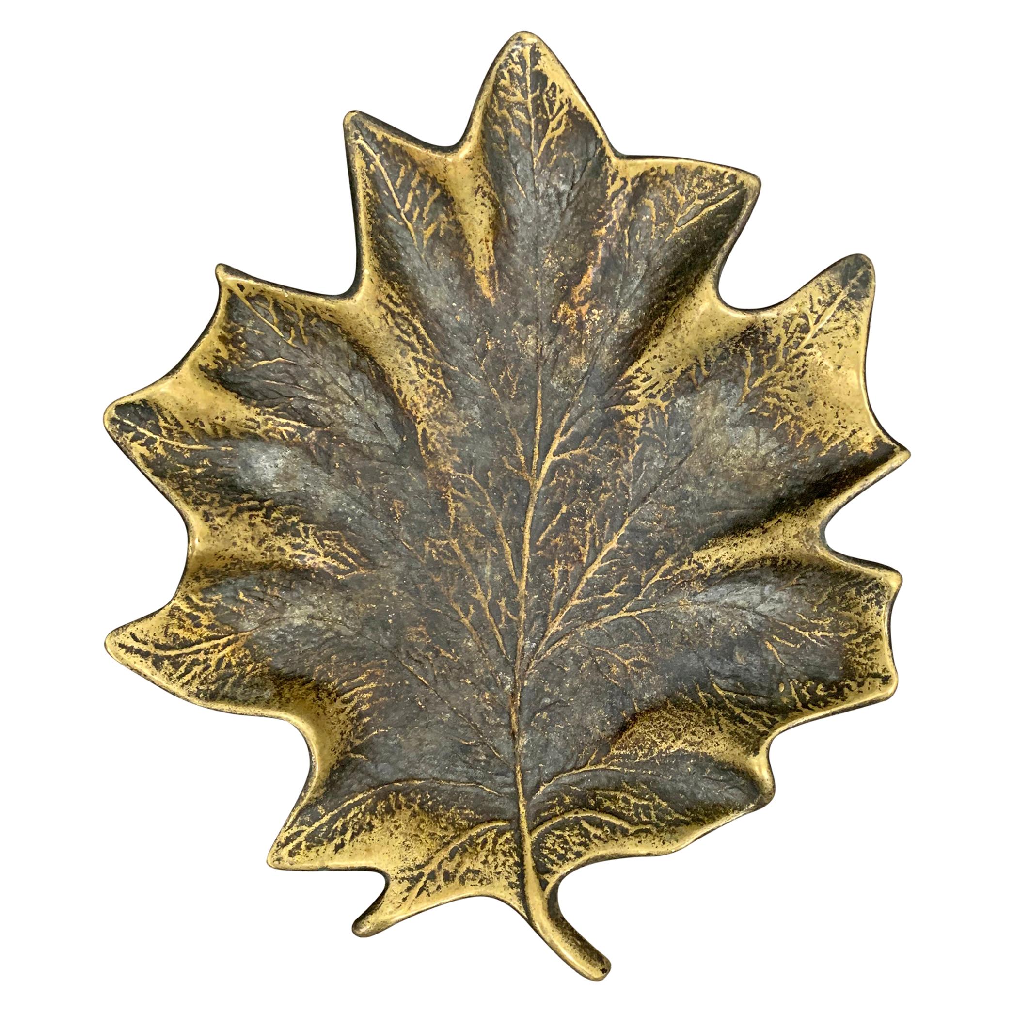 Bronze Maple Leaf Dish For Sale