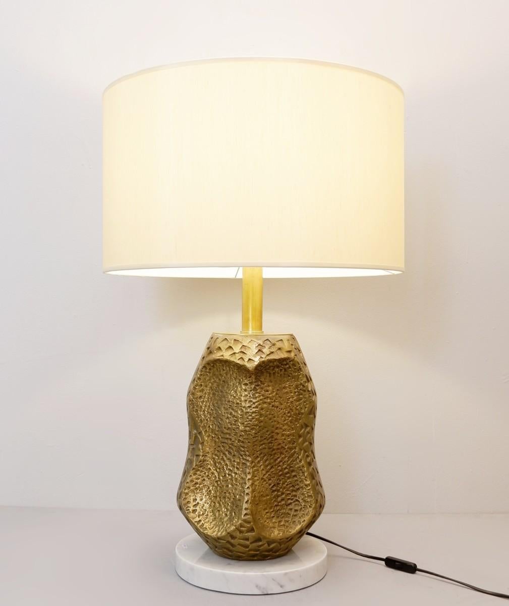 Bronze, marble and brass large sculpture table lamp.