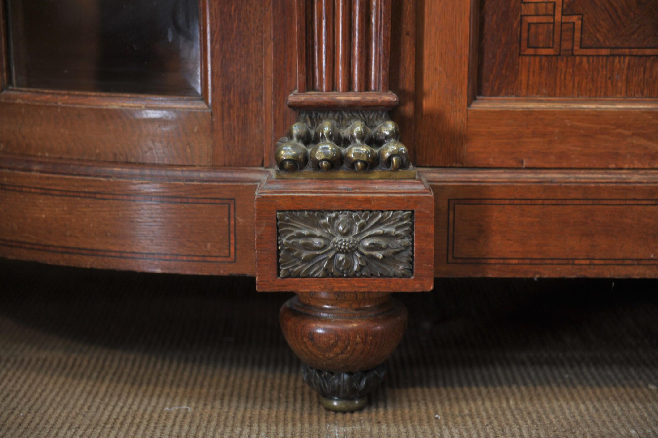 Bronze Marble and Oak marquetry Side board Cabinet, circa 1920s For Sale 2