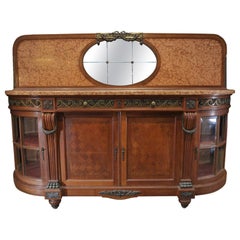 Antique Bronze Marble and Oak marquetry Side board Cabinet, circa 1920s