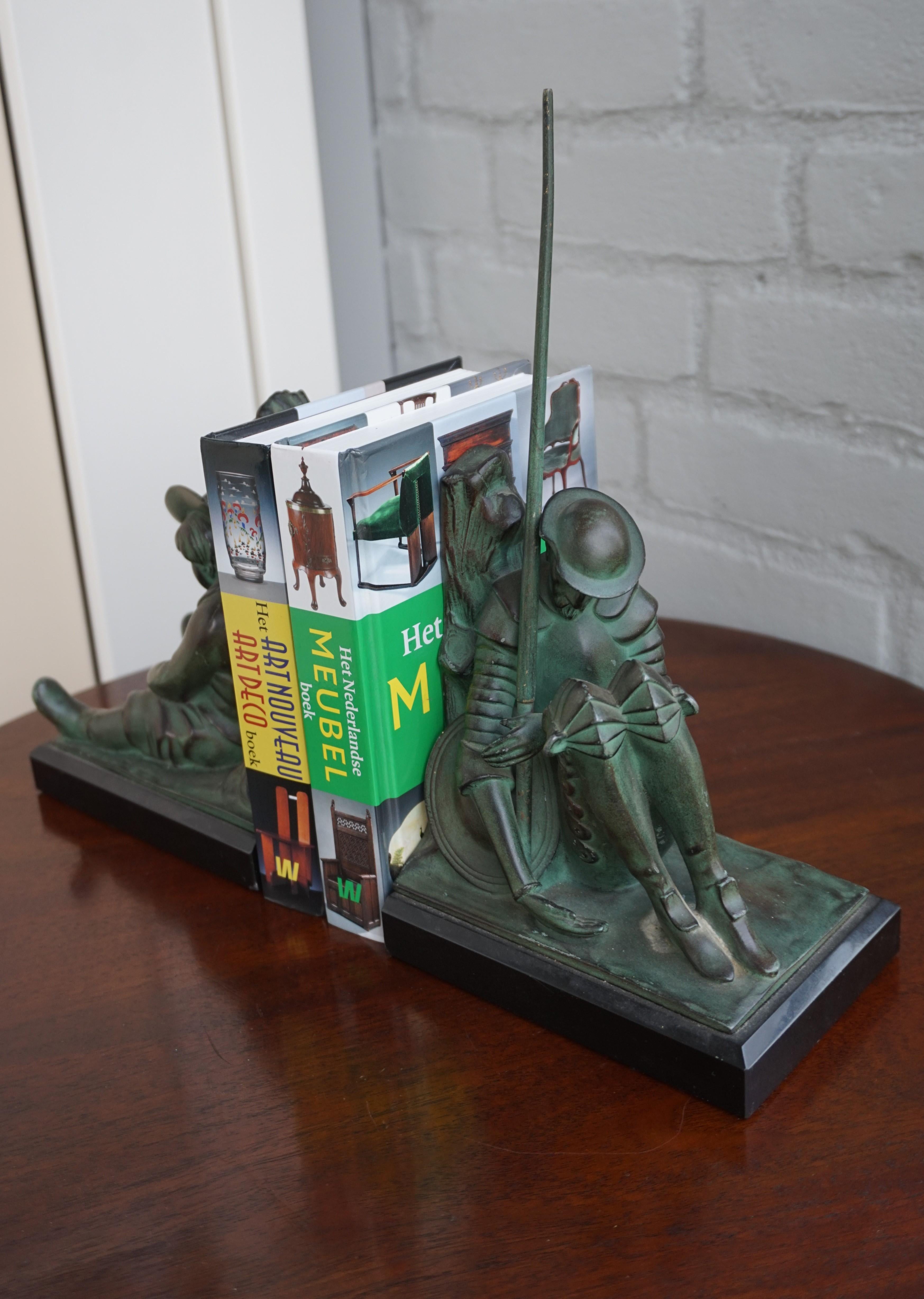 Bronze & Marble Art Deco Don Quixote & Sancho Panza Sculpture Bookends by Janle 7