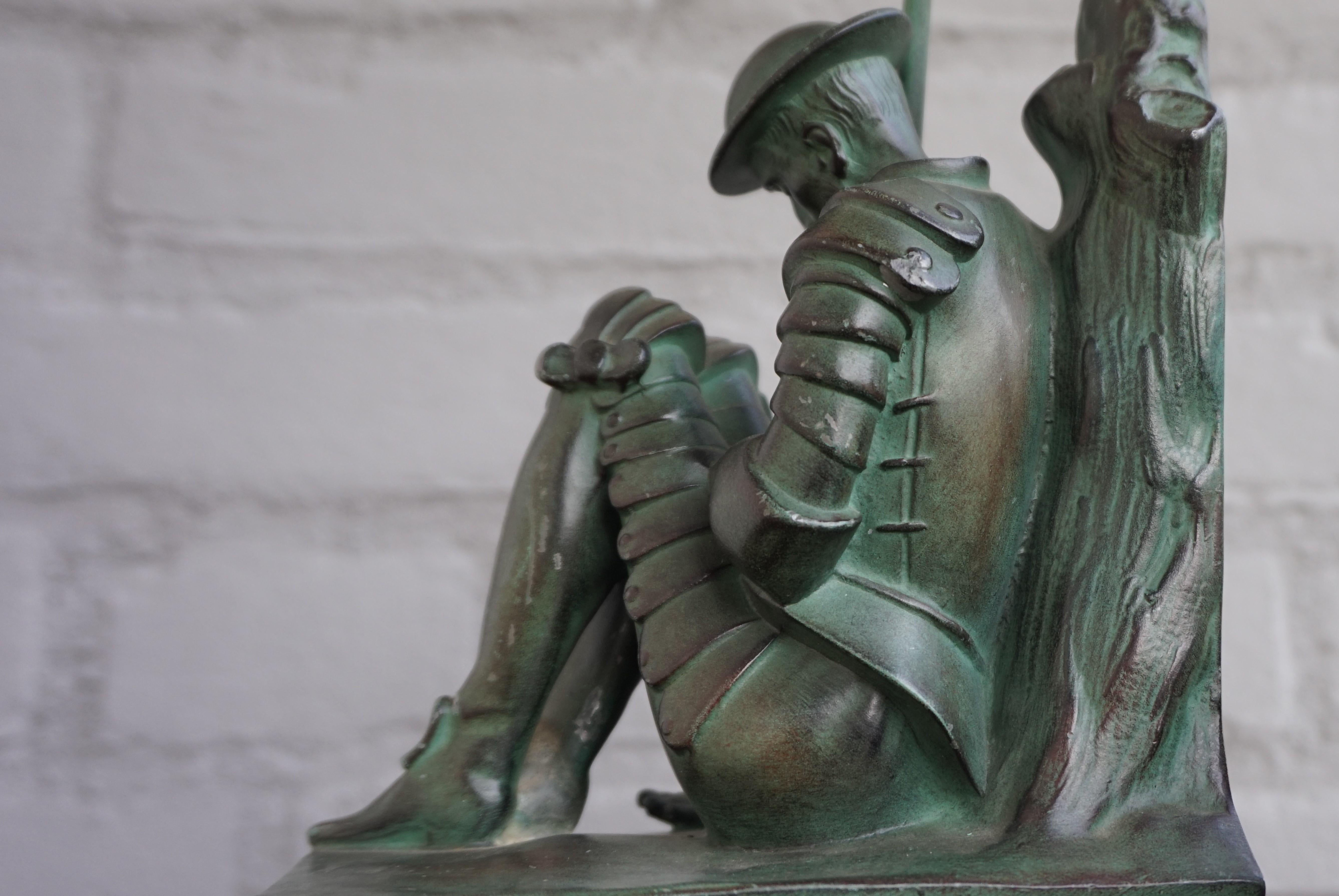 Bronze & Marble Art Deco Don Quixote & Sancho Panza Sculpture Bookends by Janle 8