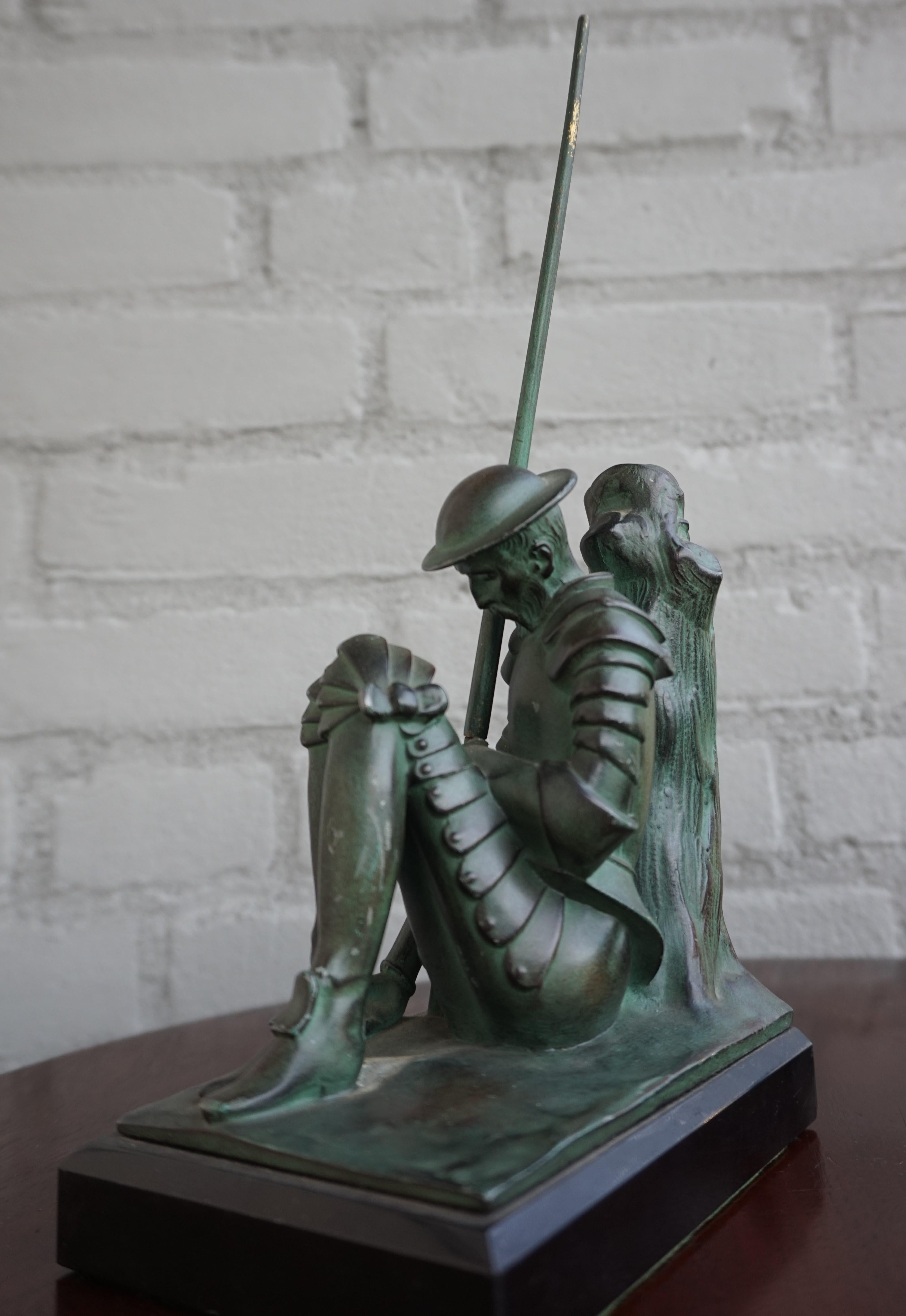 Bronze & Marble Art Deco Don Quixote & Sancho Panza Sculpture Bookends by Janle 9