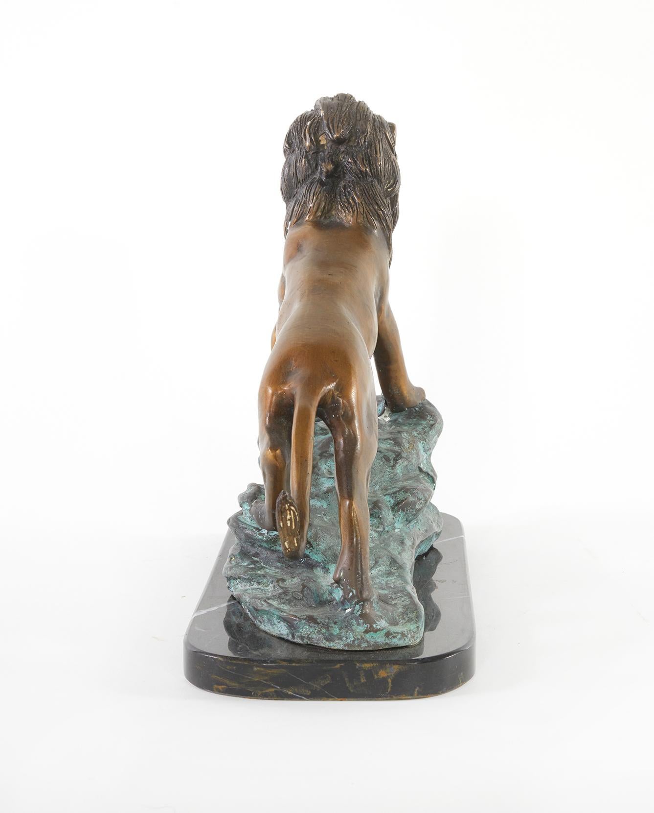 20th Century Bronze / Marble Lion Sculpture Decorative Piece For Sale