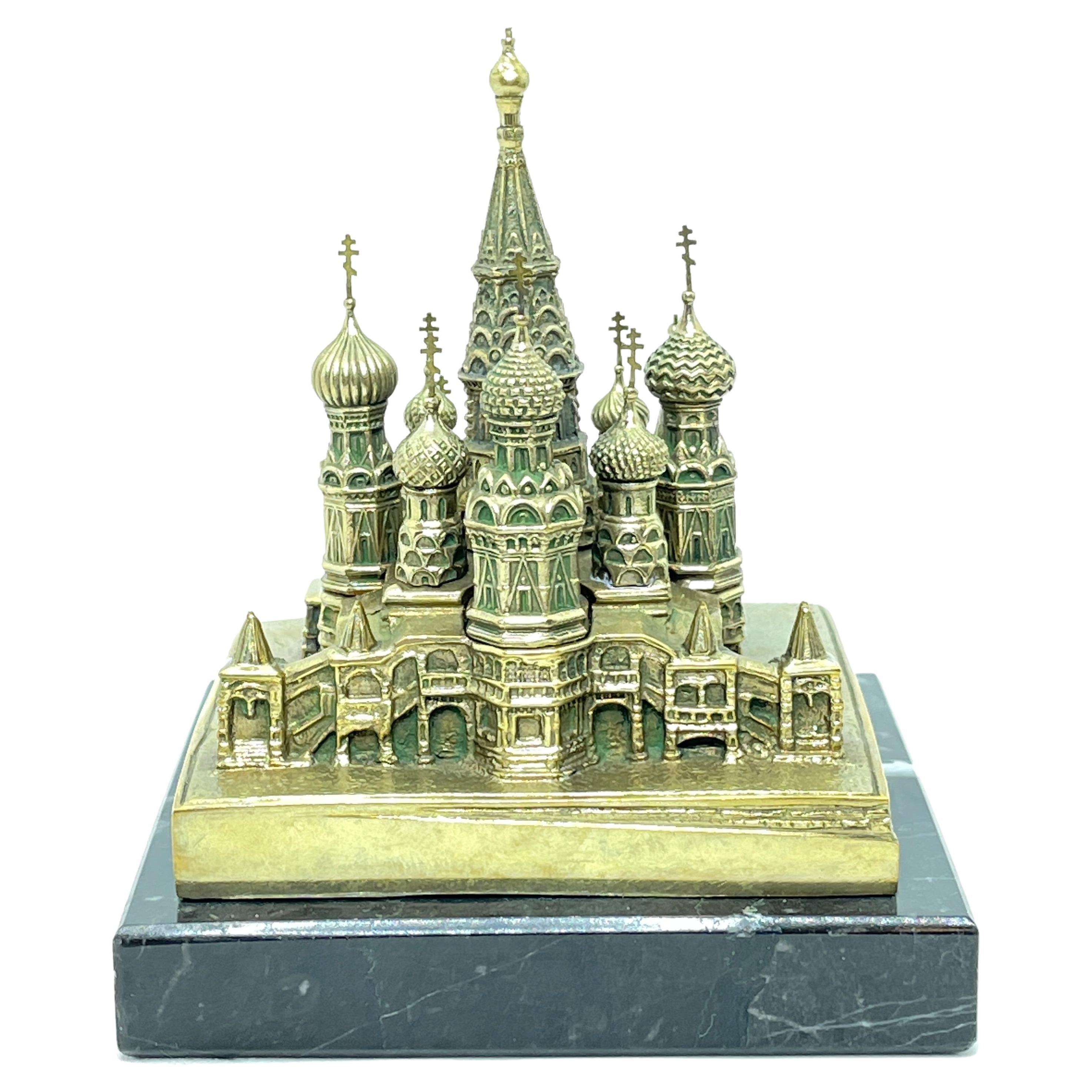 Bronze Marble St. Basil's Cathedral Souvenir Building, Russia 1970s