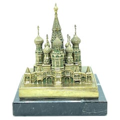 Vintage Bronze Marble St. Basil's Cathedral Souvenir Building, Russia 1970s