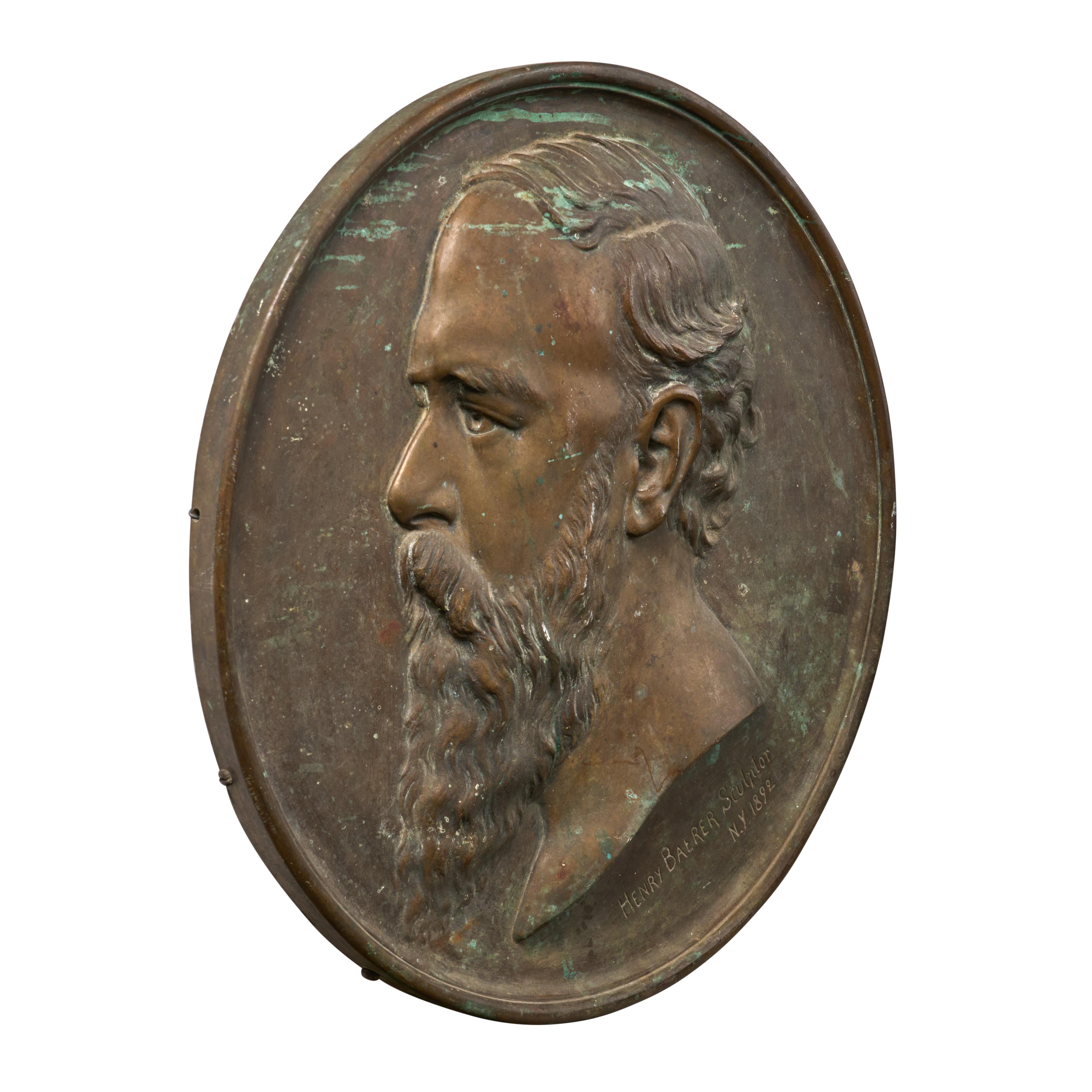 Bronze medallion commemorating Henry Baerer, Sculptor. Famous for the sculpture at The Puck Building, NYC. Great condition with wonderful patina. 