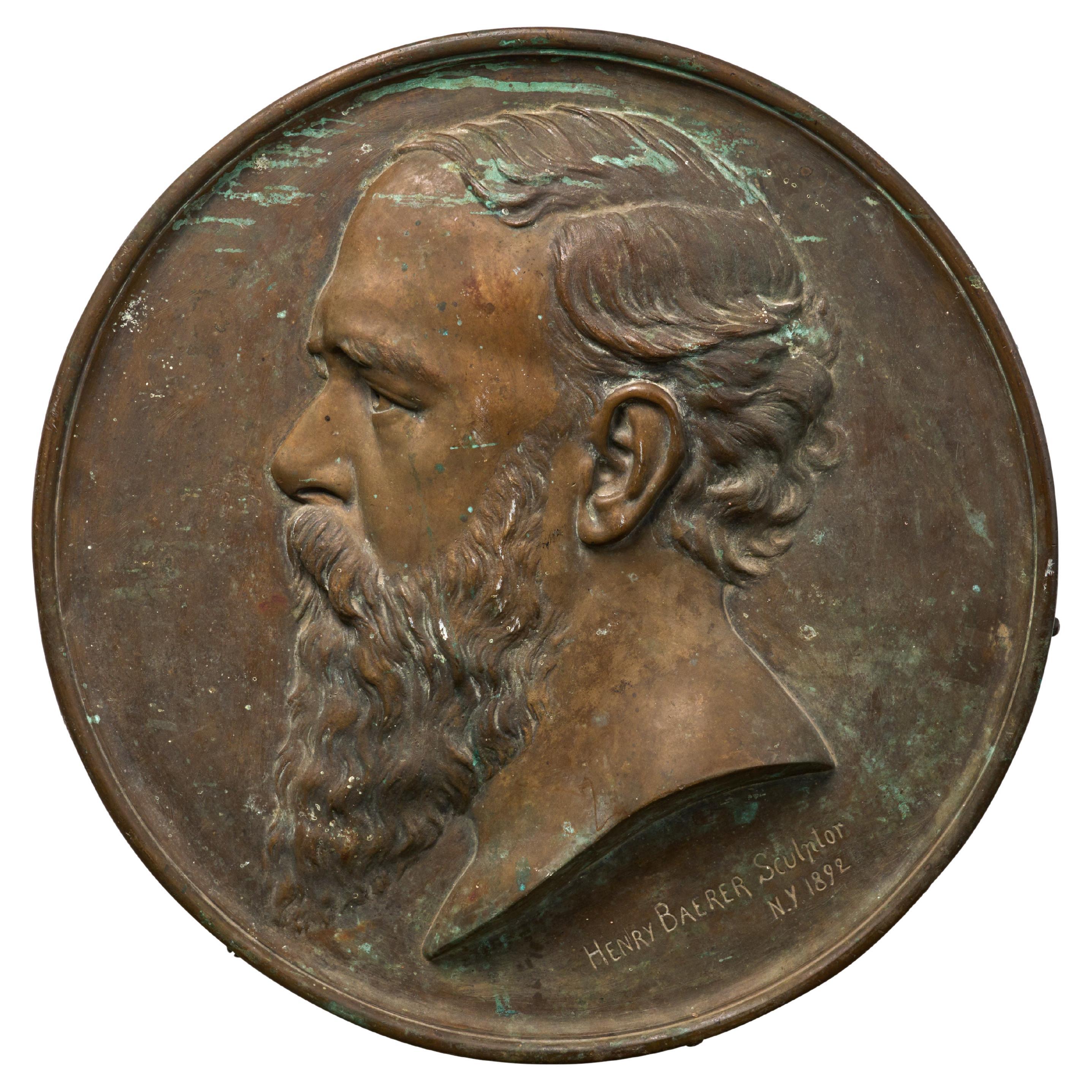 Bronzemedaillon zum Gedenken an Henry Baerer, Bildhauer, aus Bronze im Angebot
