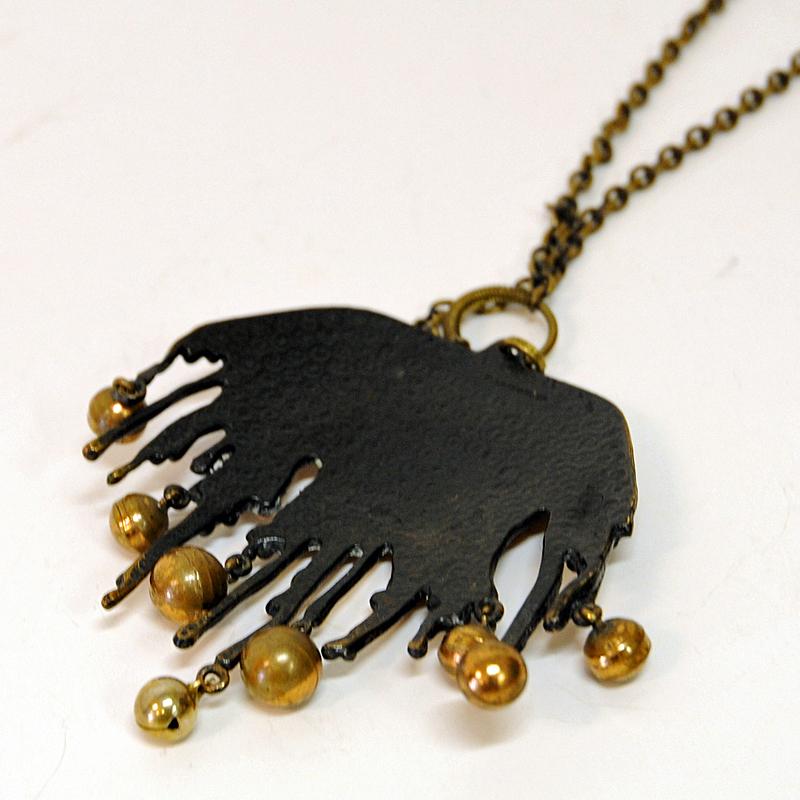 Mid-Century Modern Bronze Melted-Look Pendant Necklace by Pentti Sarpaneva, Finland, 1970s