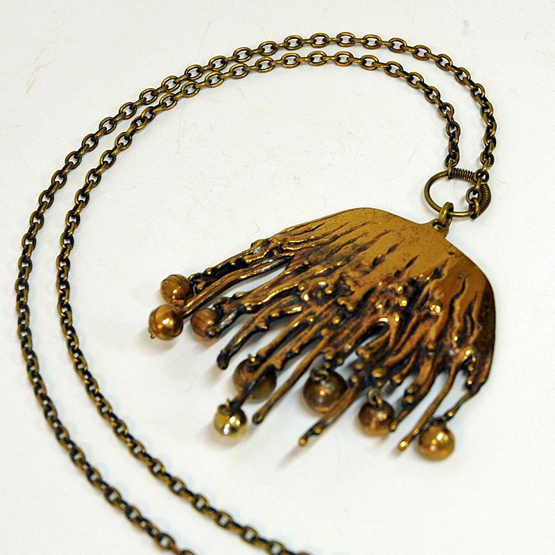 Finnish Bronze Melted-Look Pendant Necklace by Pentti Sarpaneva, Finland, 1970s