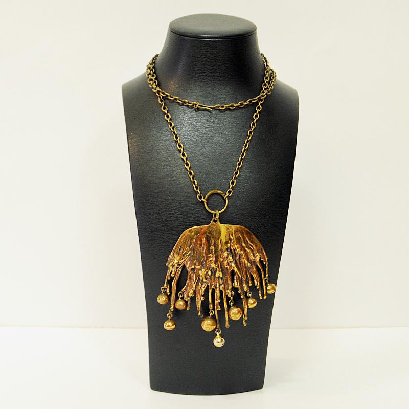 Bronze Melted-Look Pendant Necklace by Pentti Sarpaneva, Finland, 1970s 1