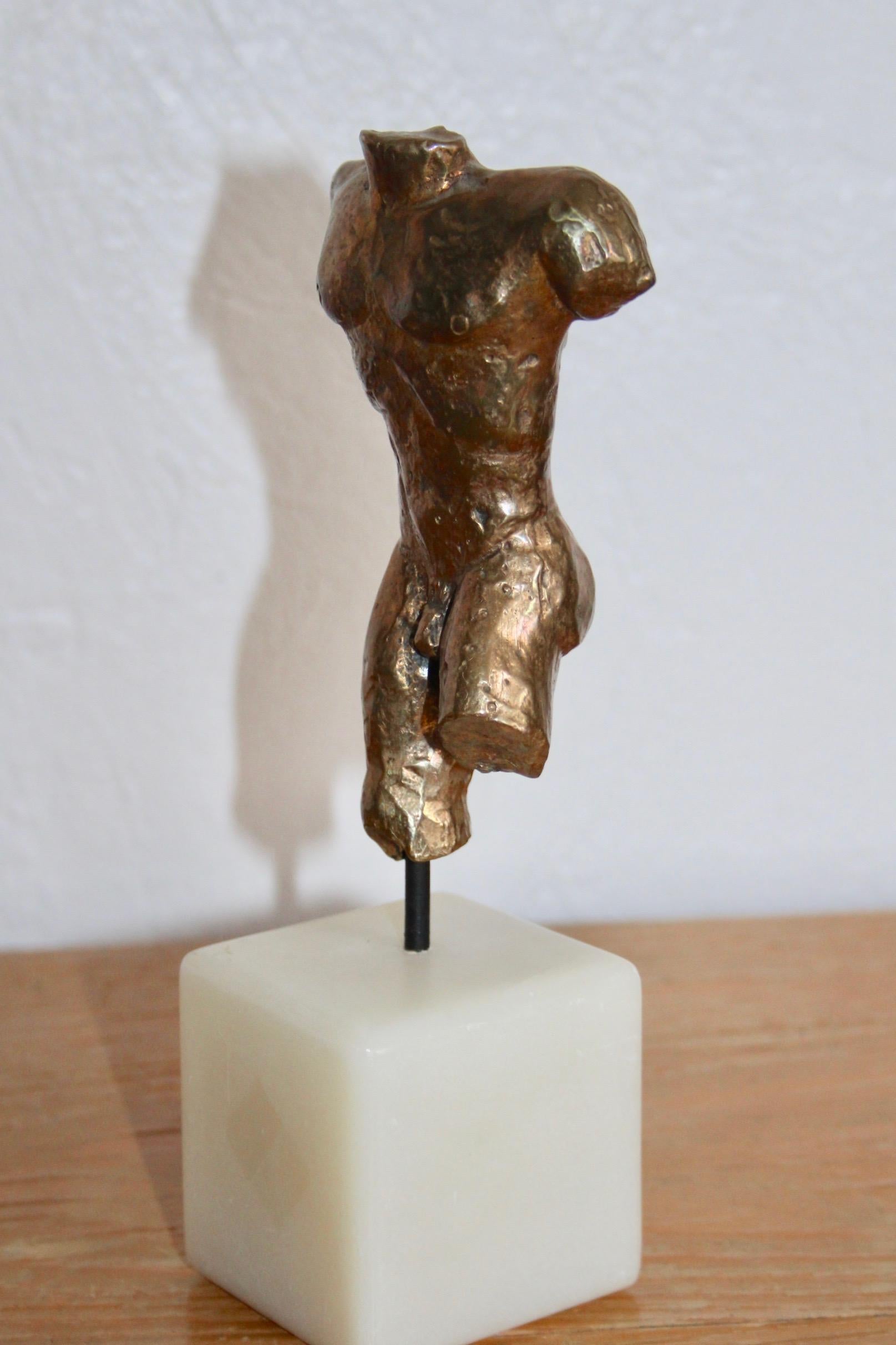 French Bronze Men Sculpture Mounted on a Marble Base