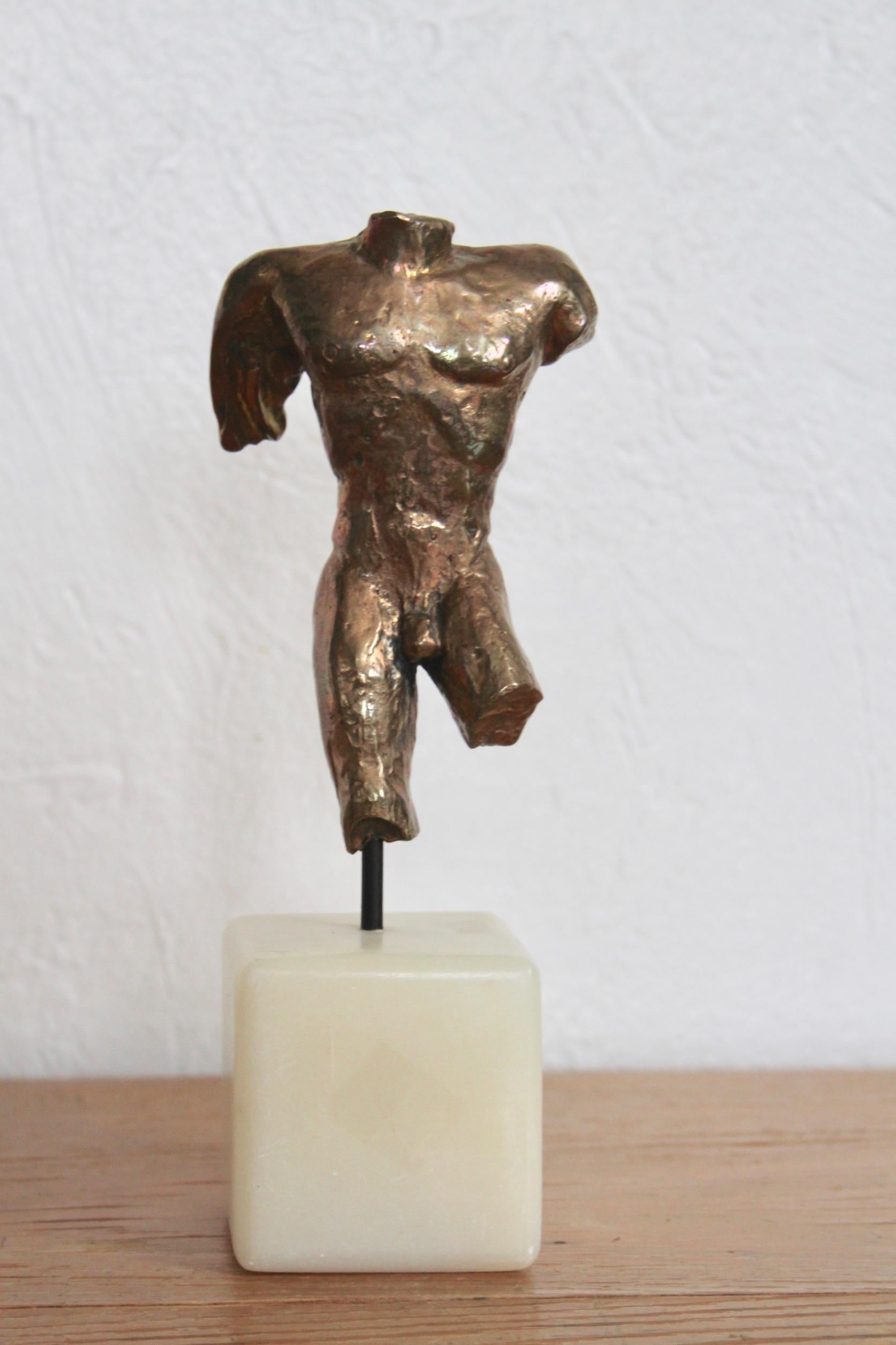 Bronze Men Sculpture Mounted on a Marble Base 2