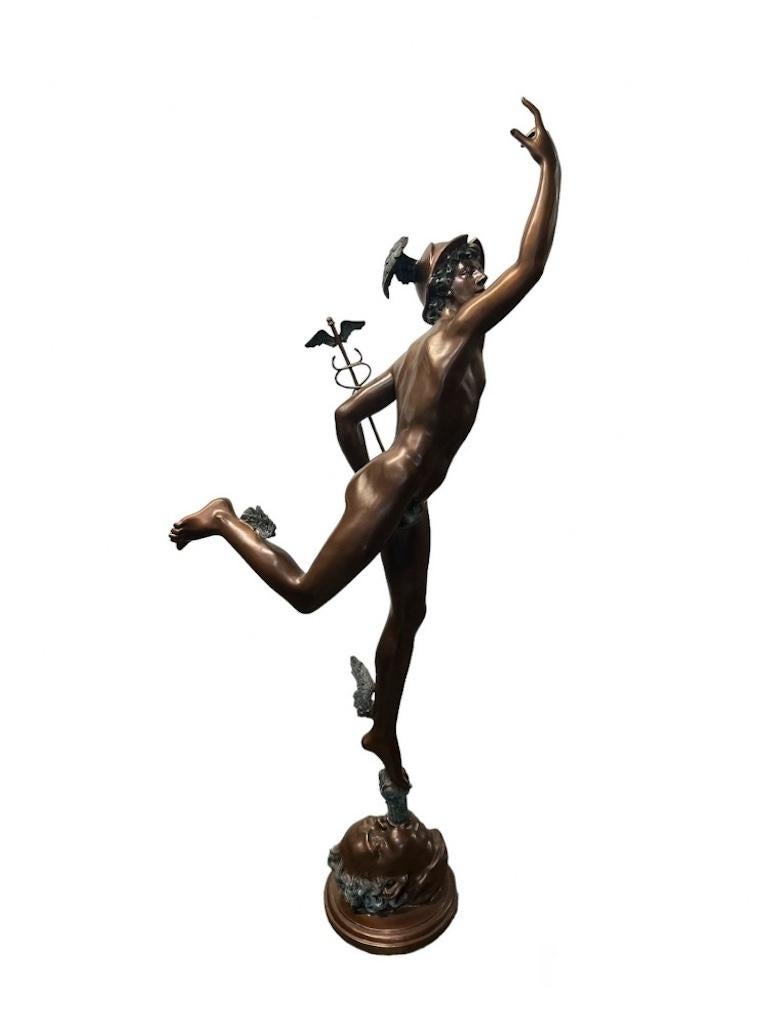 Incredible giant bronze statue of the famous Mercury statue
The original version of this was by Italian artist Giambologna
This version is over five feet tall - 164 CM
Mercury was the messenger to the Gods in Roman mythology hence his winged hat
In