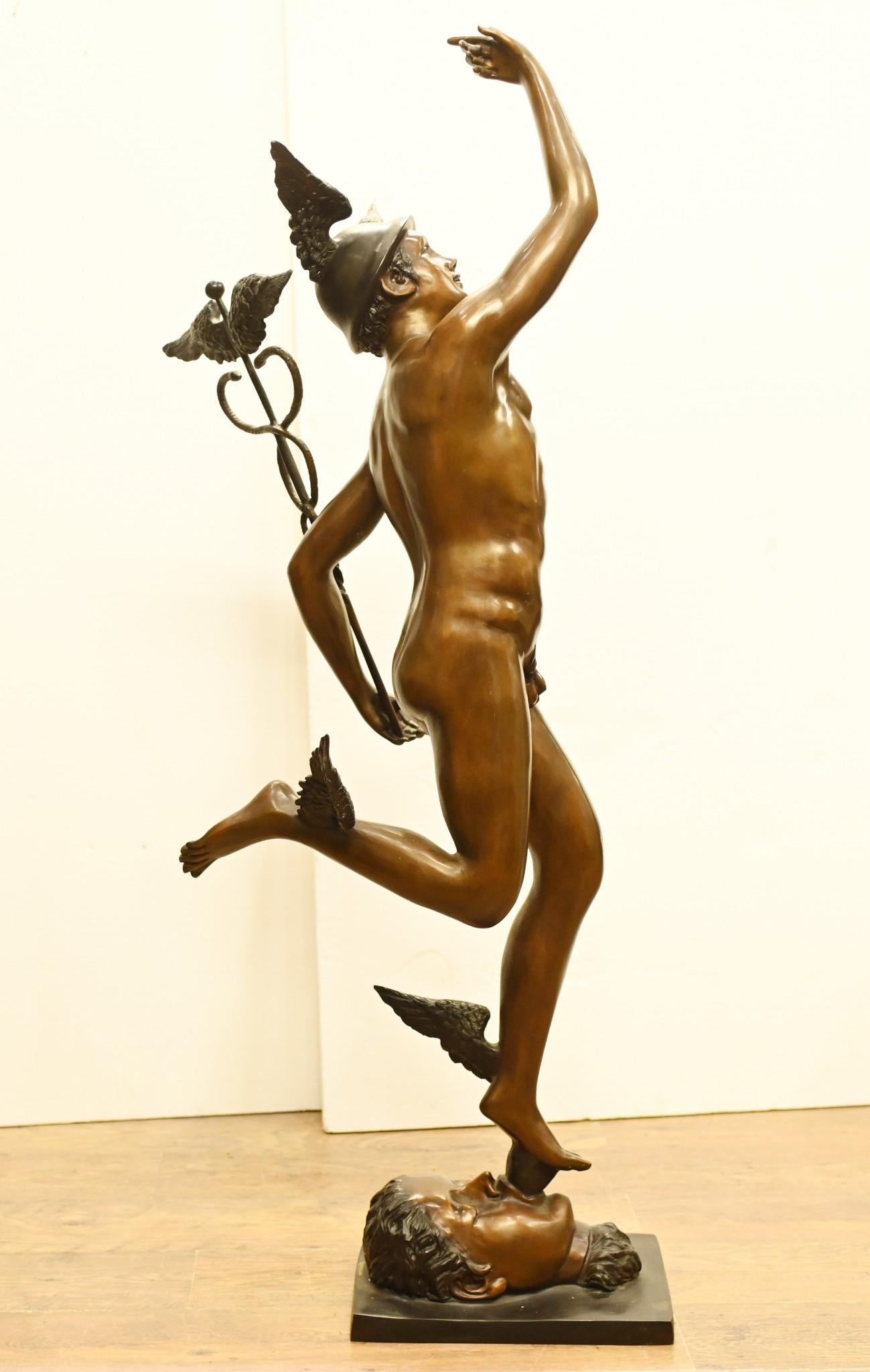 Bronze Mercury Statue Hermes Klassische Kunst Giambologna aus Bronze (Ende des 20. Jahrhunderts) im Angebot